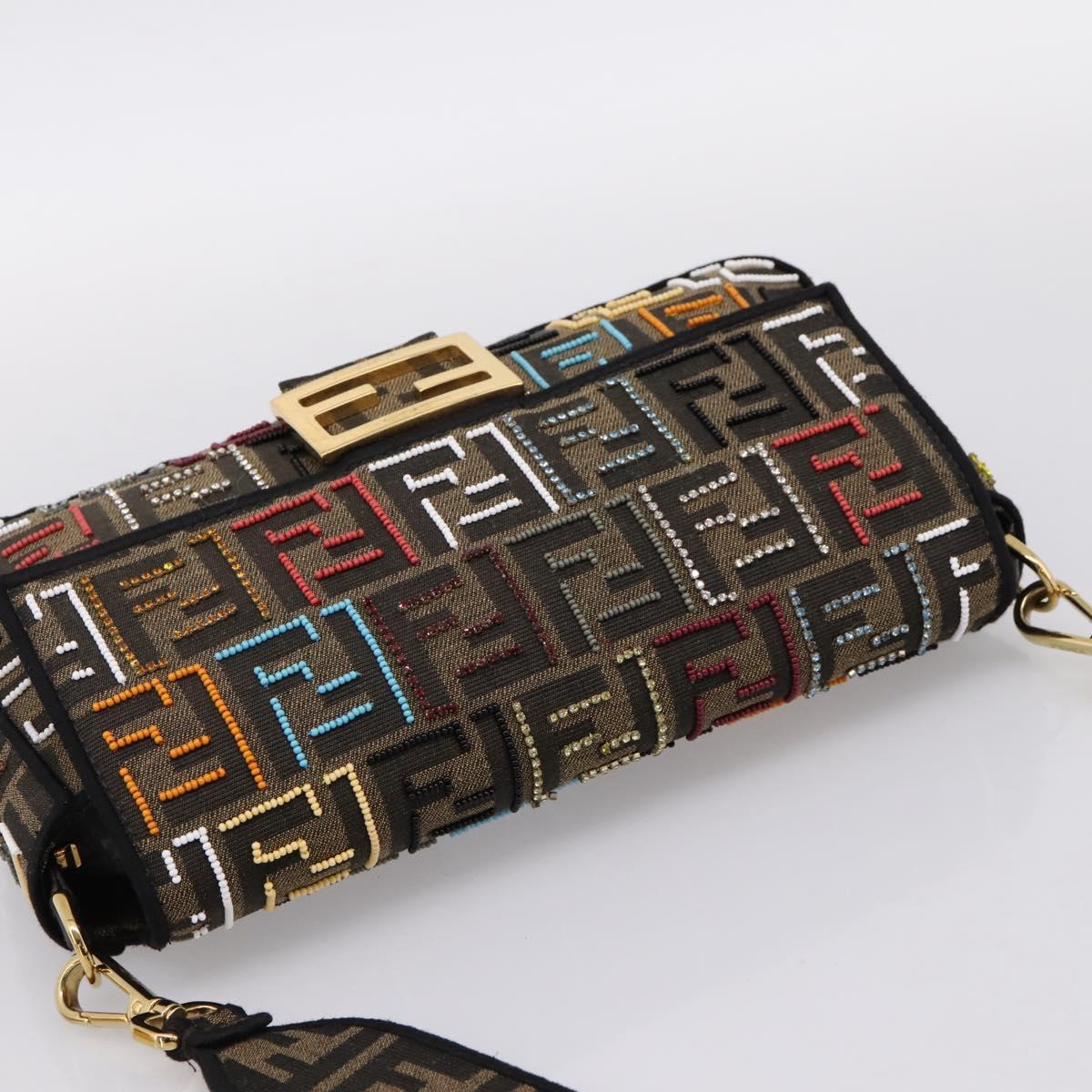 FENDI Zucca Canvas Mamma Baguette Shoulder Bag 2way Black Brown Auth 196370SAM