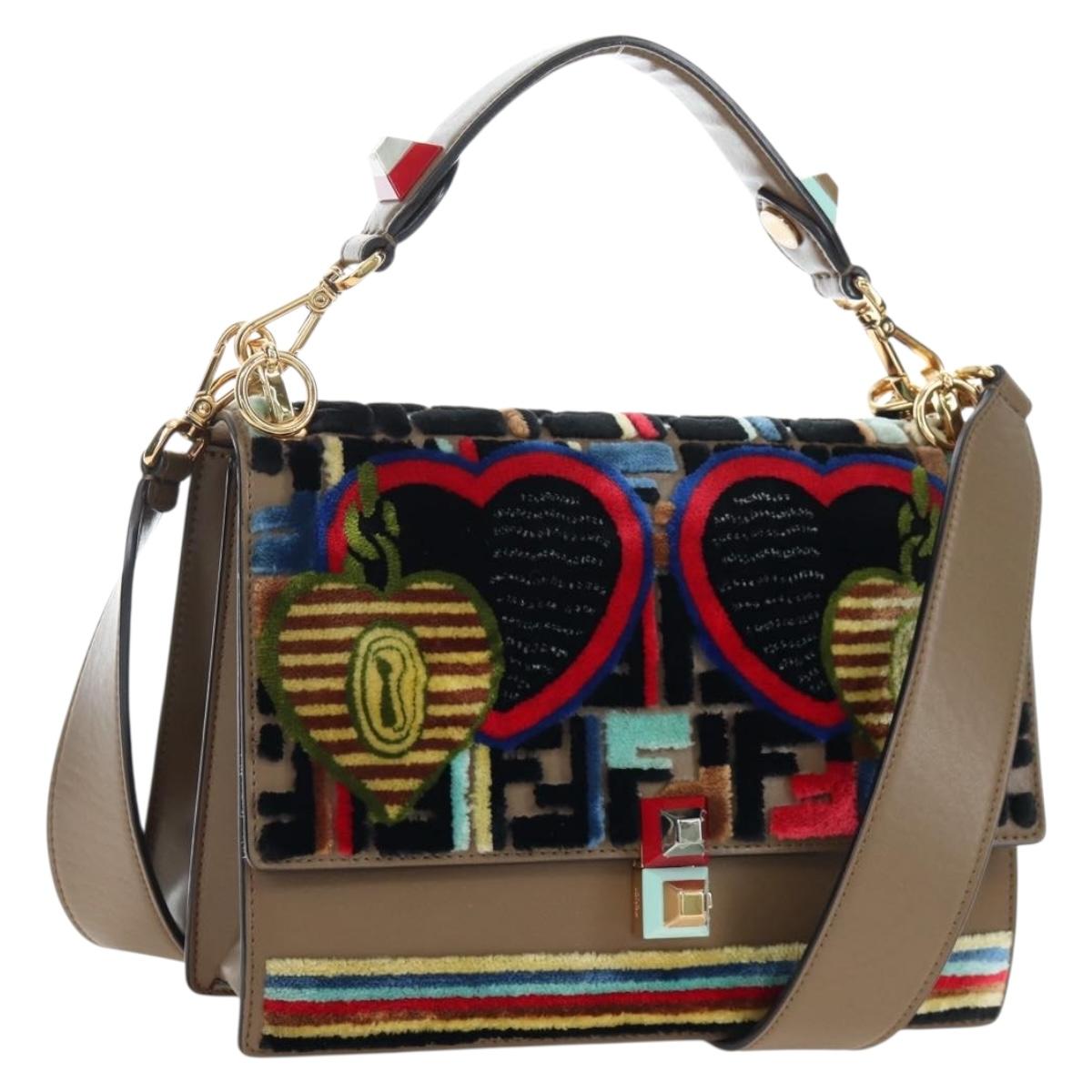 FENDI Zucca Canvas Canai Shoulder Bag Leather 2way Brown Gold Auth 196371M