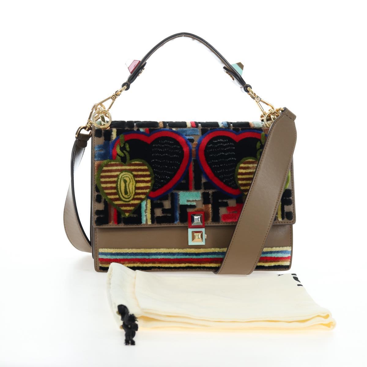 FENDI Zucca Canvas Canai Shoulder Bag Leather 2way Brown Gold Auth 196371M