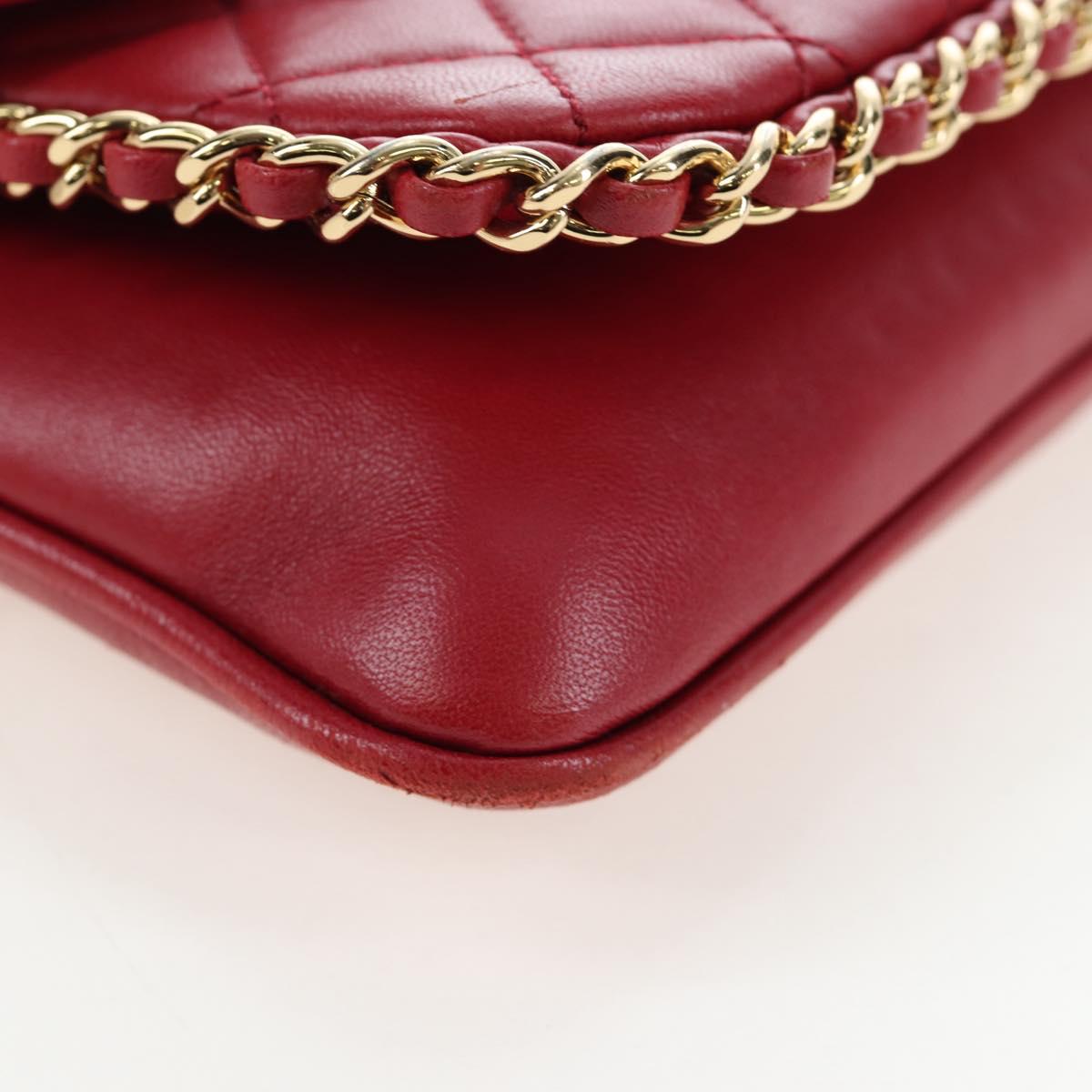 CHANEL Mini Matelasse 20 Chain Bag Lamb Skin 2way Red Gold CC Auth 196377M