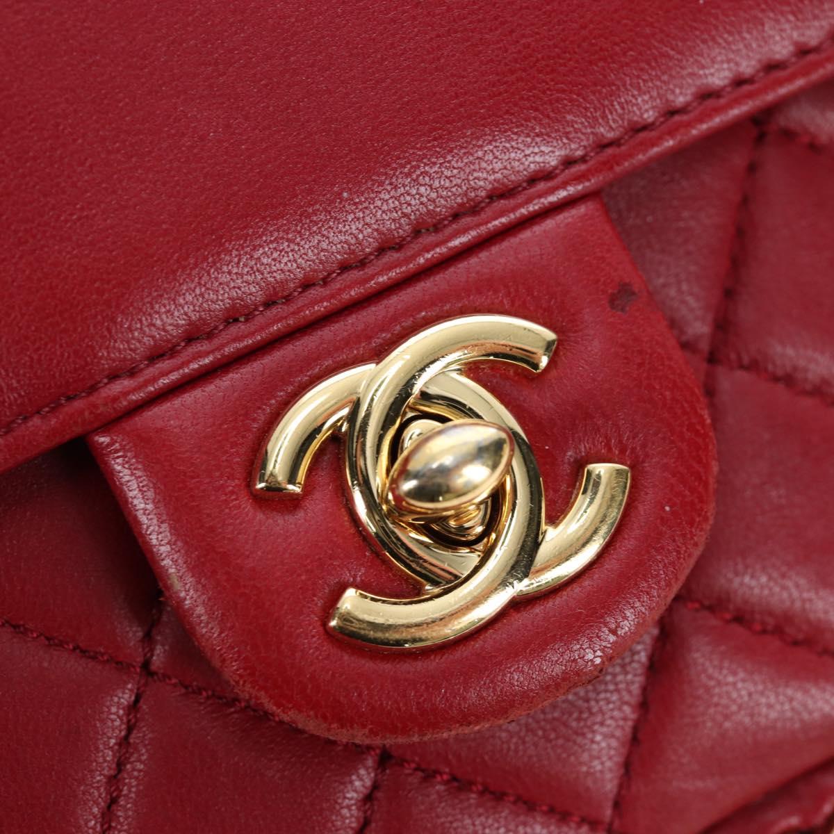 CHANEL Mini Matelasse 20 Chain Bag Lamb Skin 2way Red Gold CC Auth 196377M