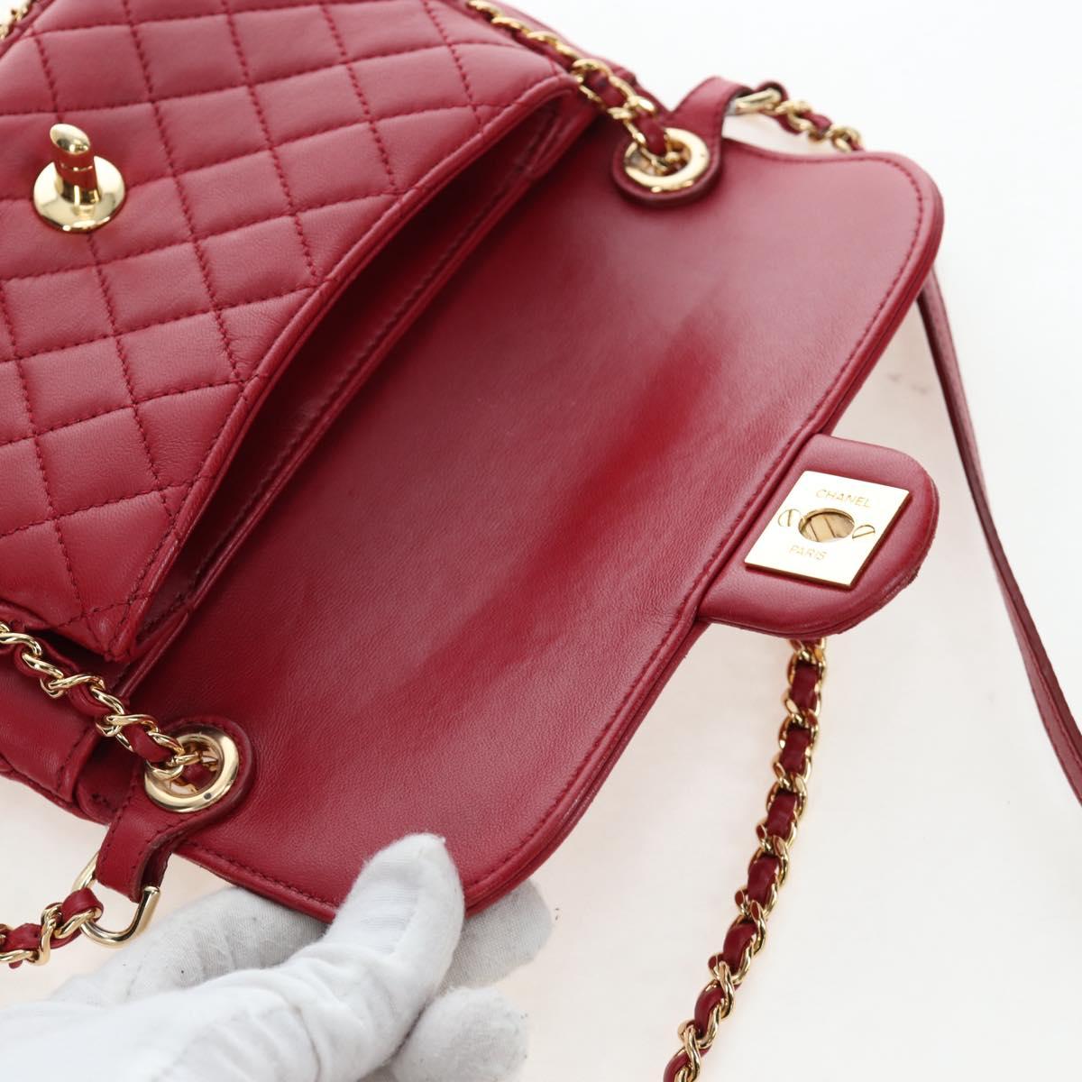 CHANEL Mini Matelasse 20 Chain Bag Lamb Skin 2way Red Gold CC Auth 196377M
