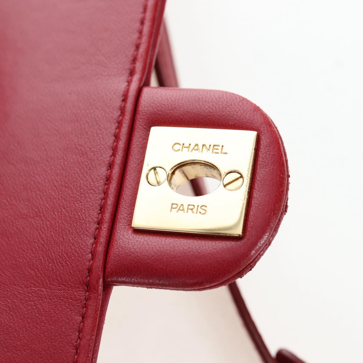 CHANEL Mini Matelasse 20 Chain Bag Lamb Skin 2way Red Gold CC Auth 196377M