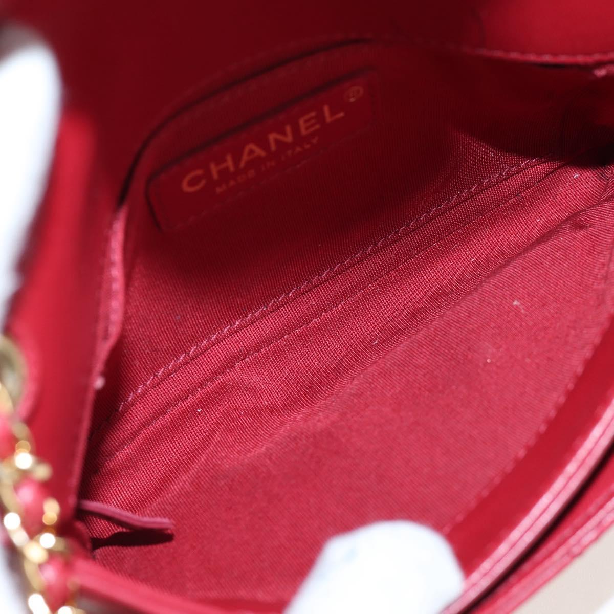 CHANEL Mini Matelasse 20 Chain Bag Lamb Skin 2way Red Gold CC Auth 196377M