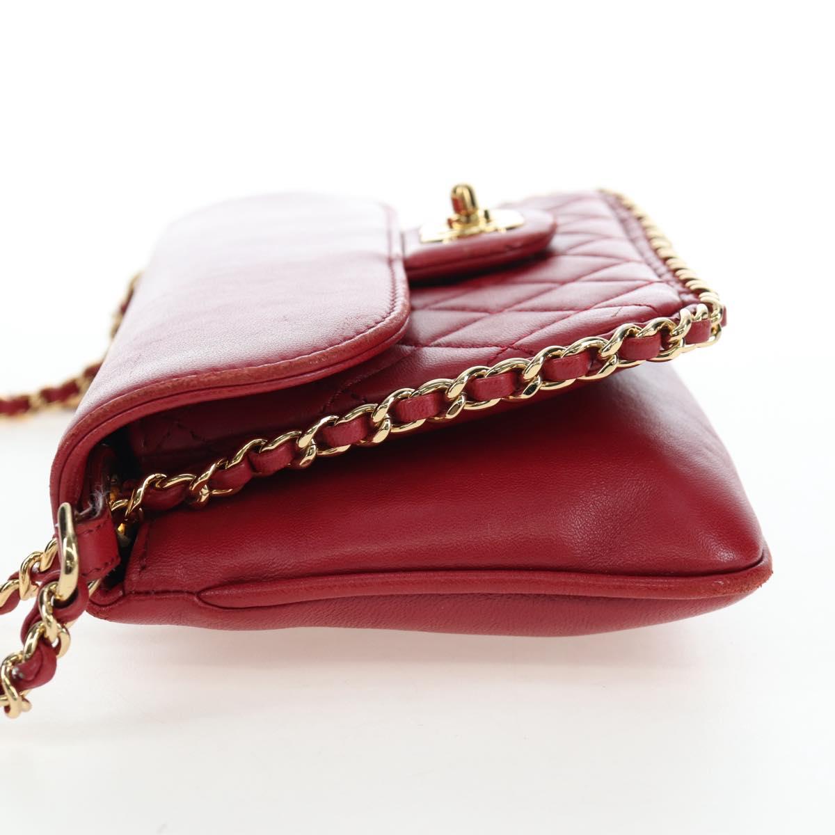 CHANEL Mini Matelasse 20 Chain Bag Lamb Skin 2way Red Gold CC Auth 196377M