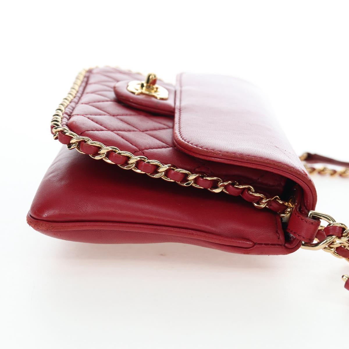 CHANEL Mini Matelasse 20 Chain Bag Lamb Skin 2way Red Gold CC Auth 196377M