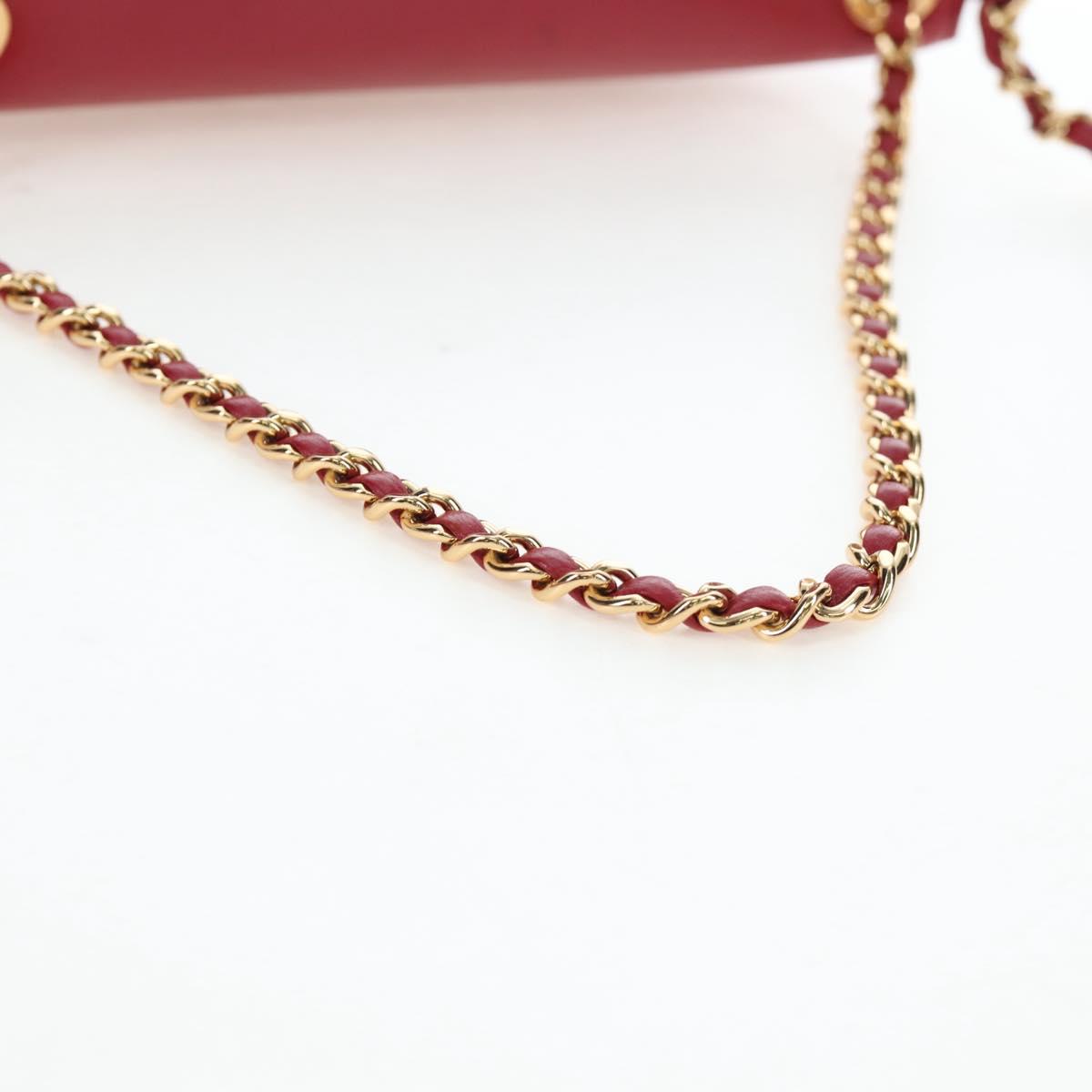 CHANEL Mini Matelasse 20 Chain Bag Lamb Skin 2way Red Gold CC Auth 196377M