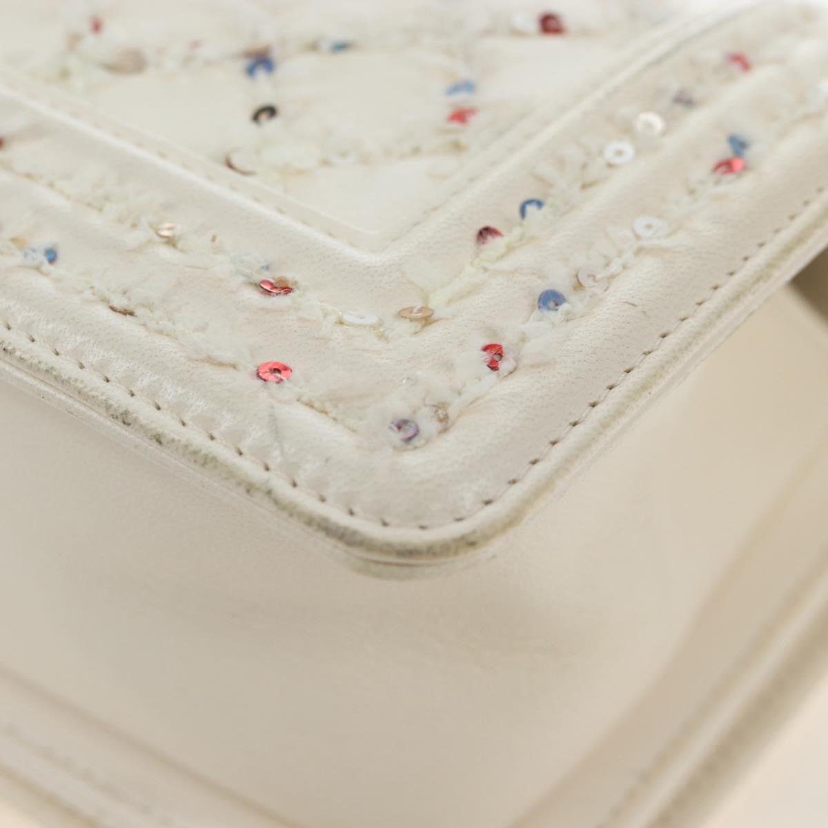 CHANEL Matelasse Boy Chanel Chain Bag Leather White Silver CC Auth 196378M