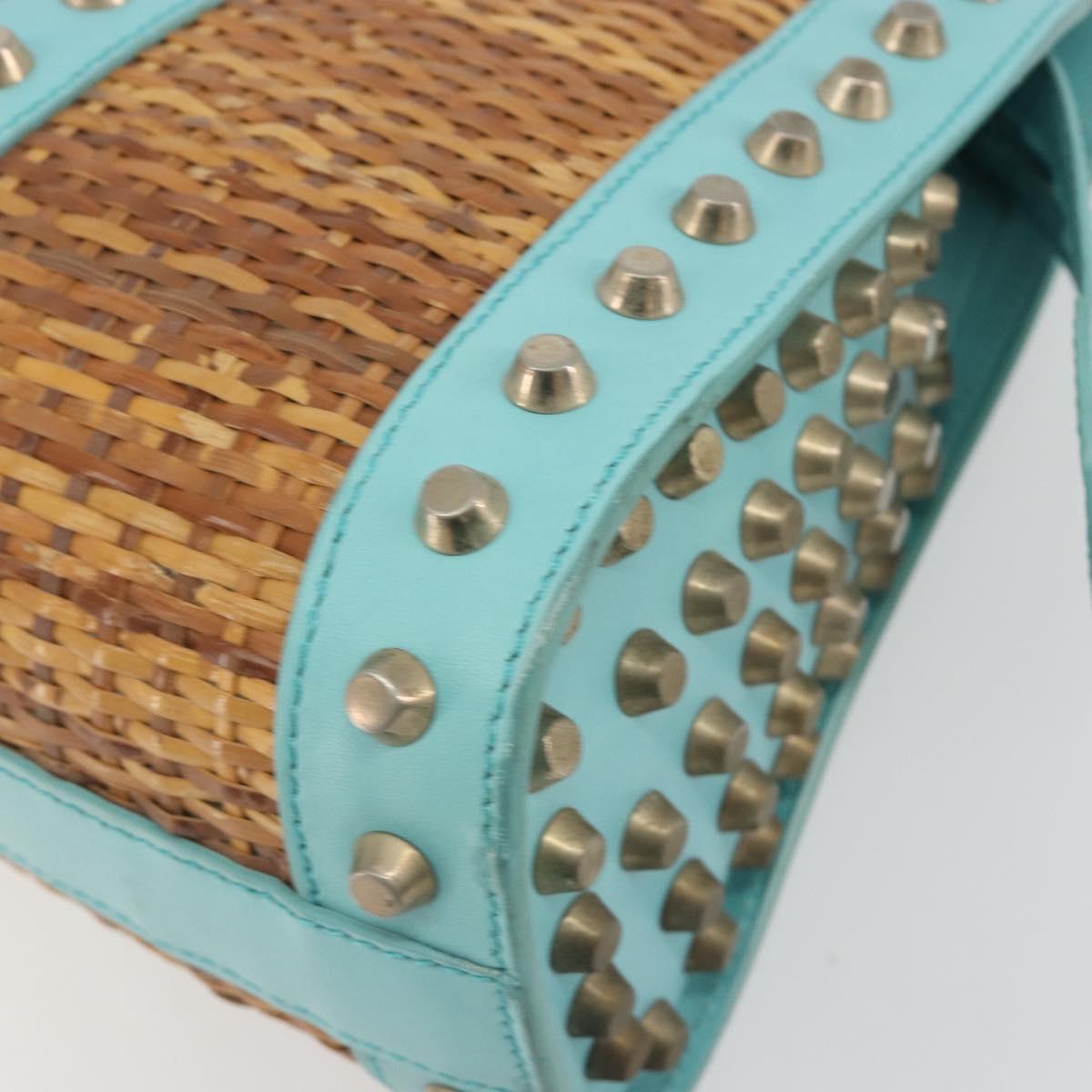 FENDI Hand Bag Raffia Mint Green Gold Auth 196379A