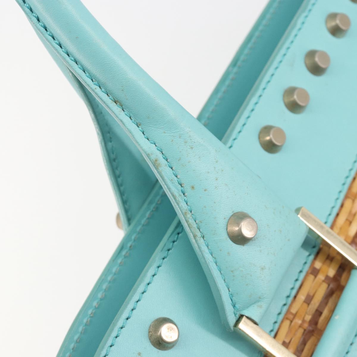 FENDI Hand Bag Raffia Mint Green Gold Auth 196379A