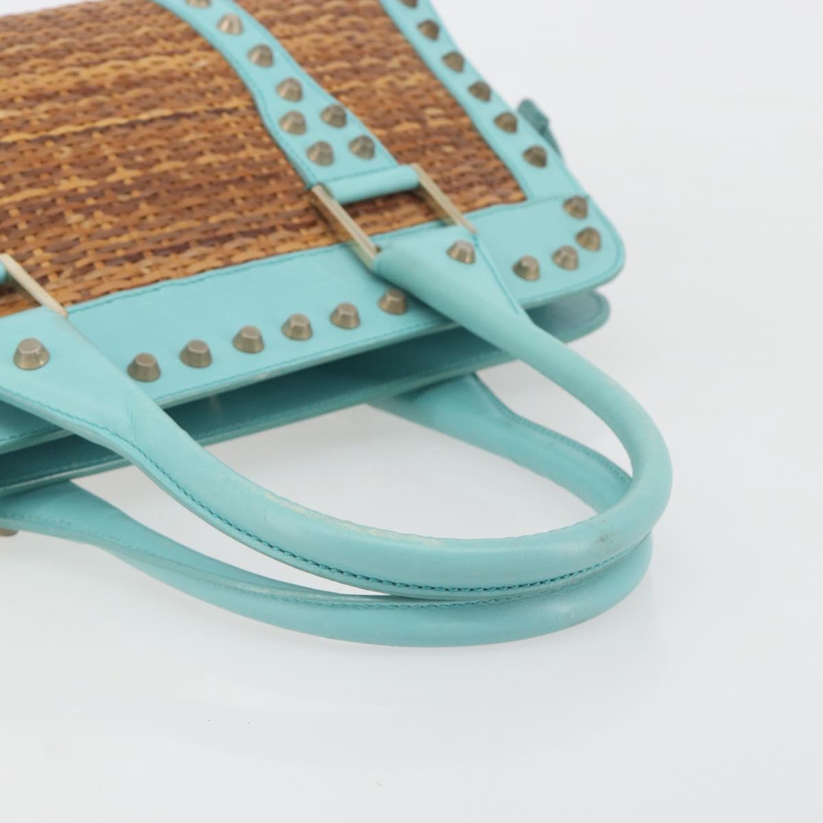 FENDI Hand Bag Raffia Mint Green Gold Auth 196379A