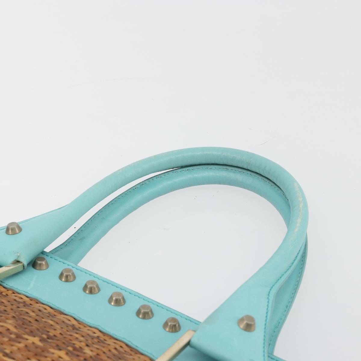 FENDI Hand Bag Raffia Mint Green Gold Auth 196379A