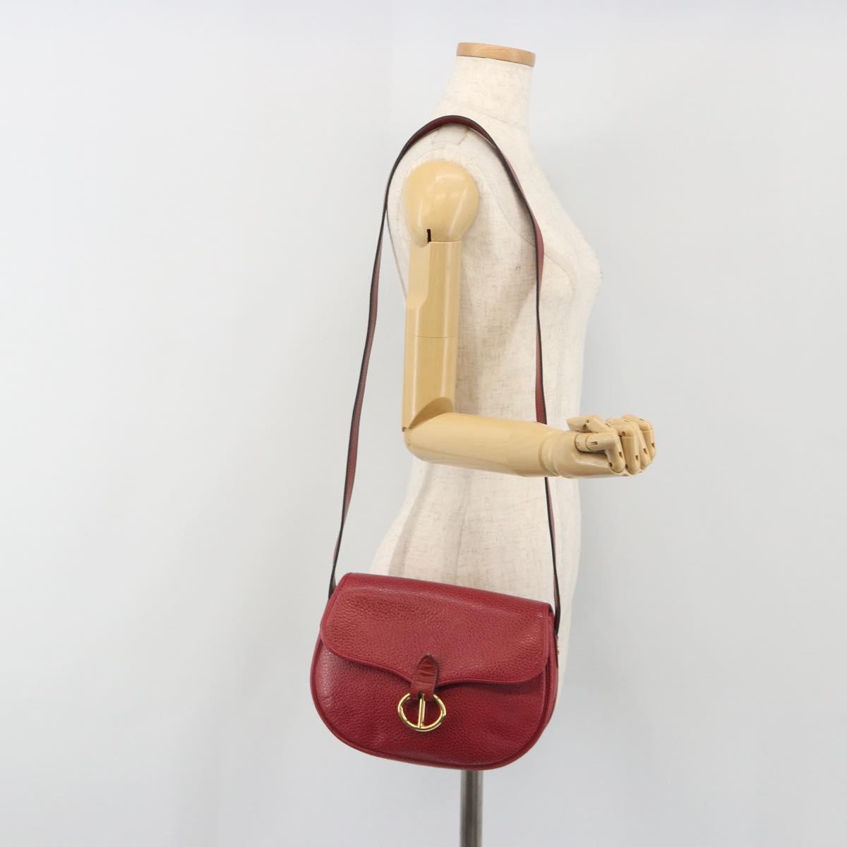 Christian Dior Shoulder Bag Leather Red Gold Auth 196385