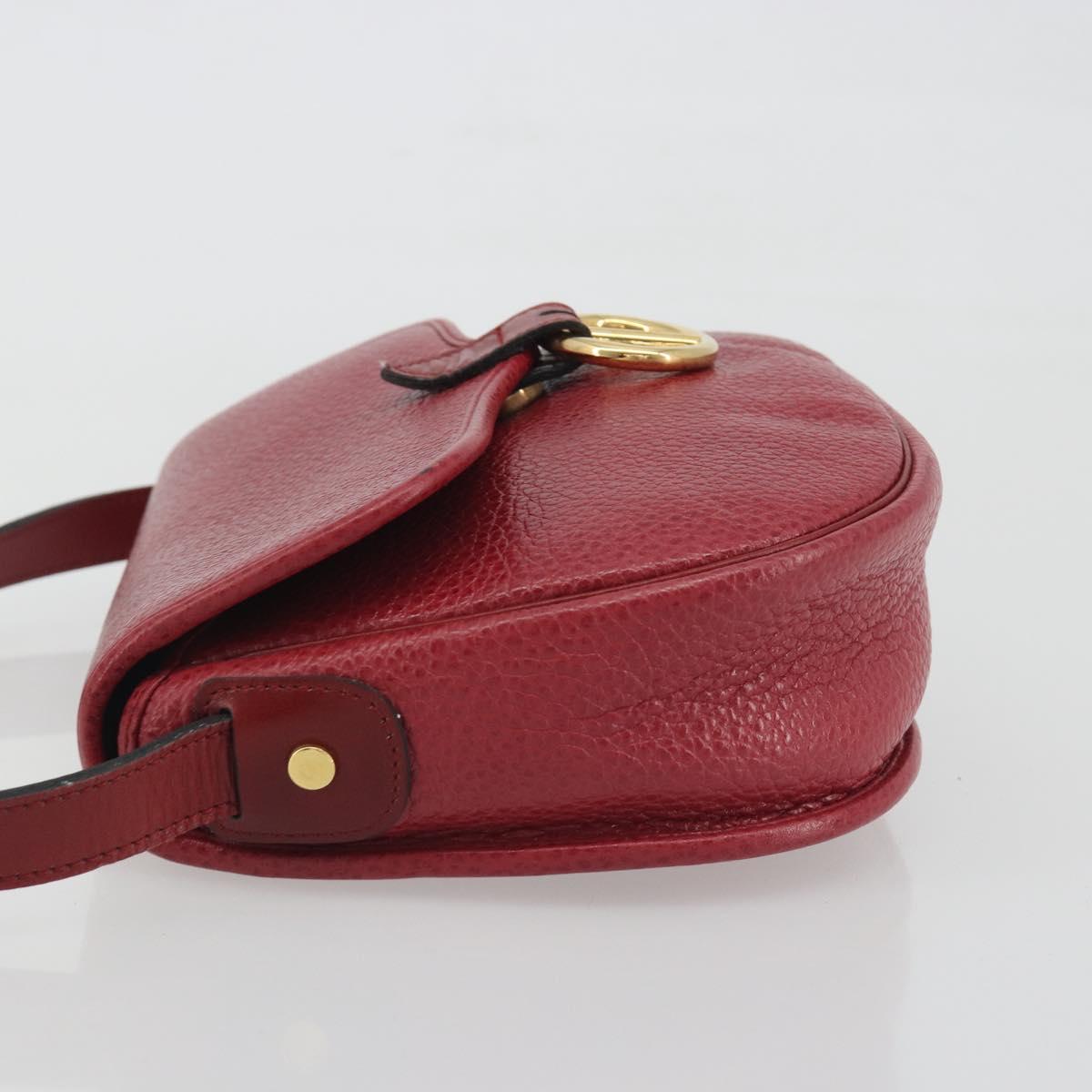 Christian Dior Shoulder Bag Leather Red Gold Auth 196385