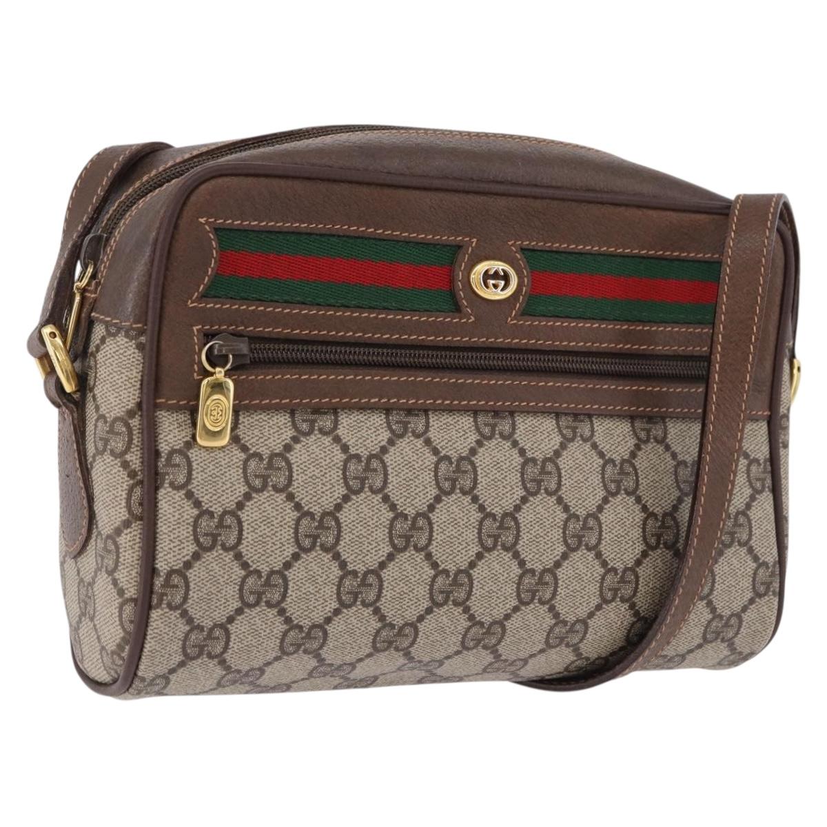 GUCCI GG Supreme Web Sherry Line Bag PVC Beige Gold 119 02 087 Auth 196386