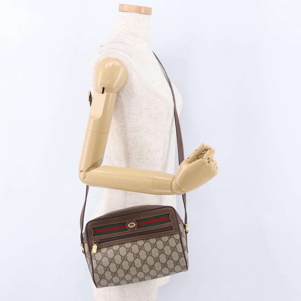 GUCCI GG Supreme Web Sherry Line Bag PVC Beige Gold 119 02 087 Auth 196386