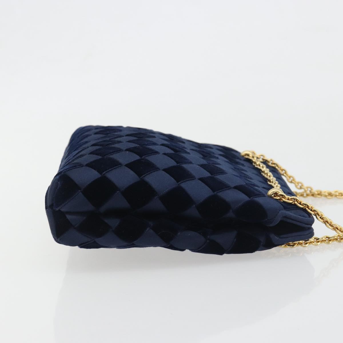 BOTTEGA VENETA INTRECCIATO Chain Bag Satin Velour Navy Gold Auth 196390A
