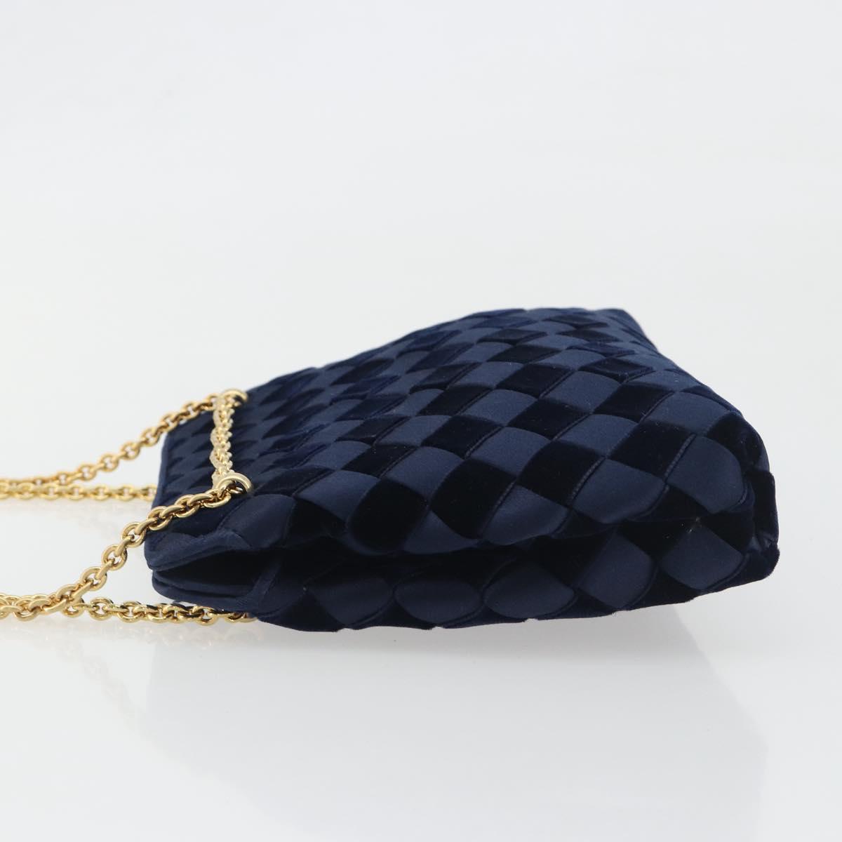 BOTTEGA VENETA INTRECCIATO Chain Bag Satin Velour Navy Gold Auth 196390A