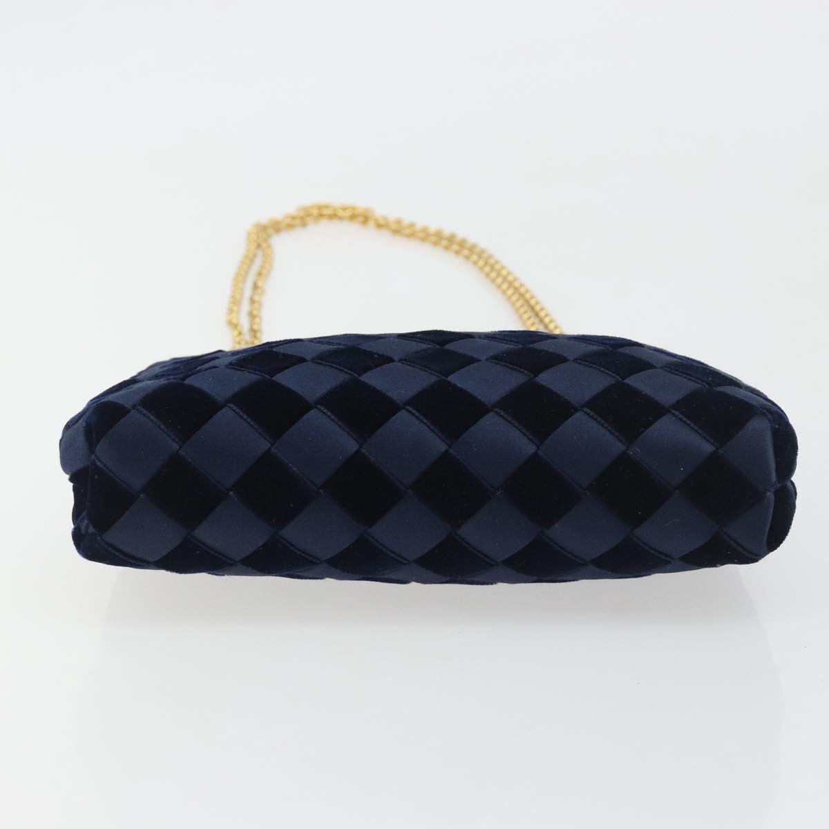 BOTTEGA VENETA INTRECCIATO Chain Bag Satin Velour Navy Gold Auth 196390A