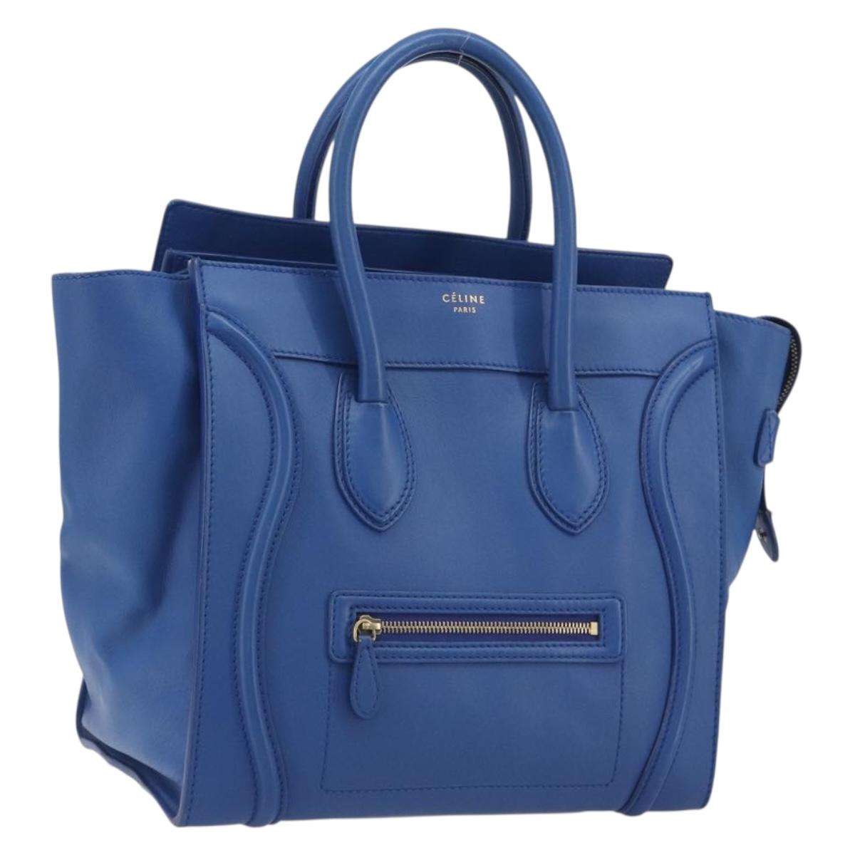 CELINE Luggage Mini Shopper Hand Bag Leather Blue Gold Tone Auth 196396A