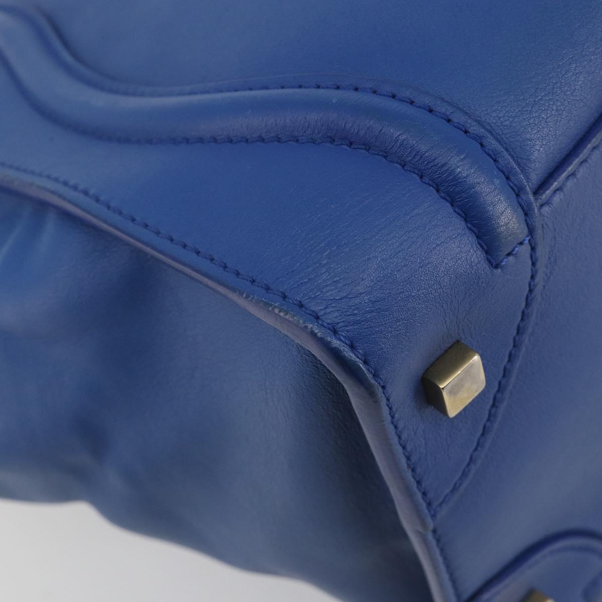 CELINE Luggage Mini Shopper Hand Bag Leather Blue Gold Tone Auth 196396A