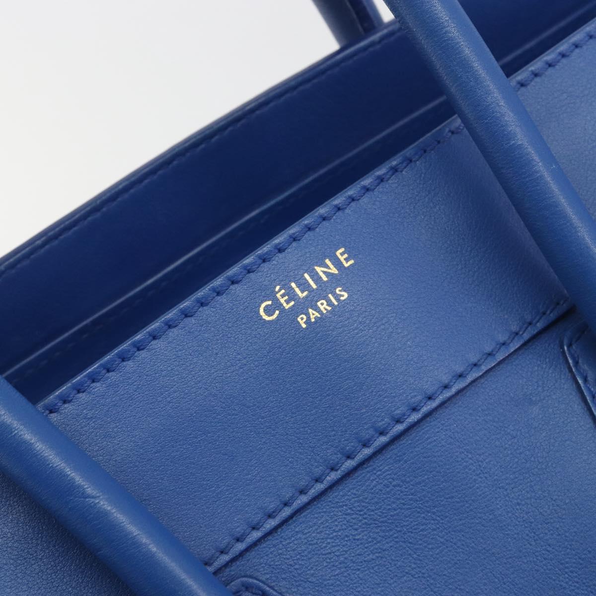CELINE Luggage Mini Shopper Hand Bag Leather Blue Gold Tone Auth 196396A