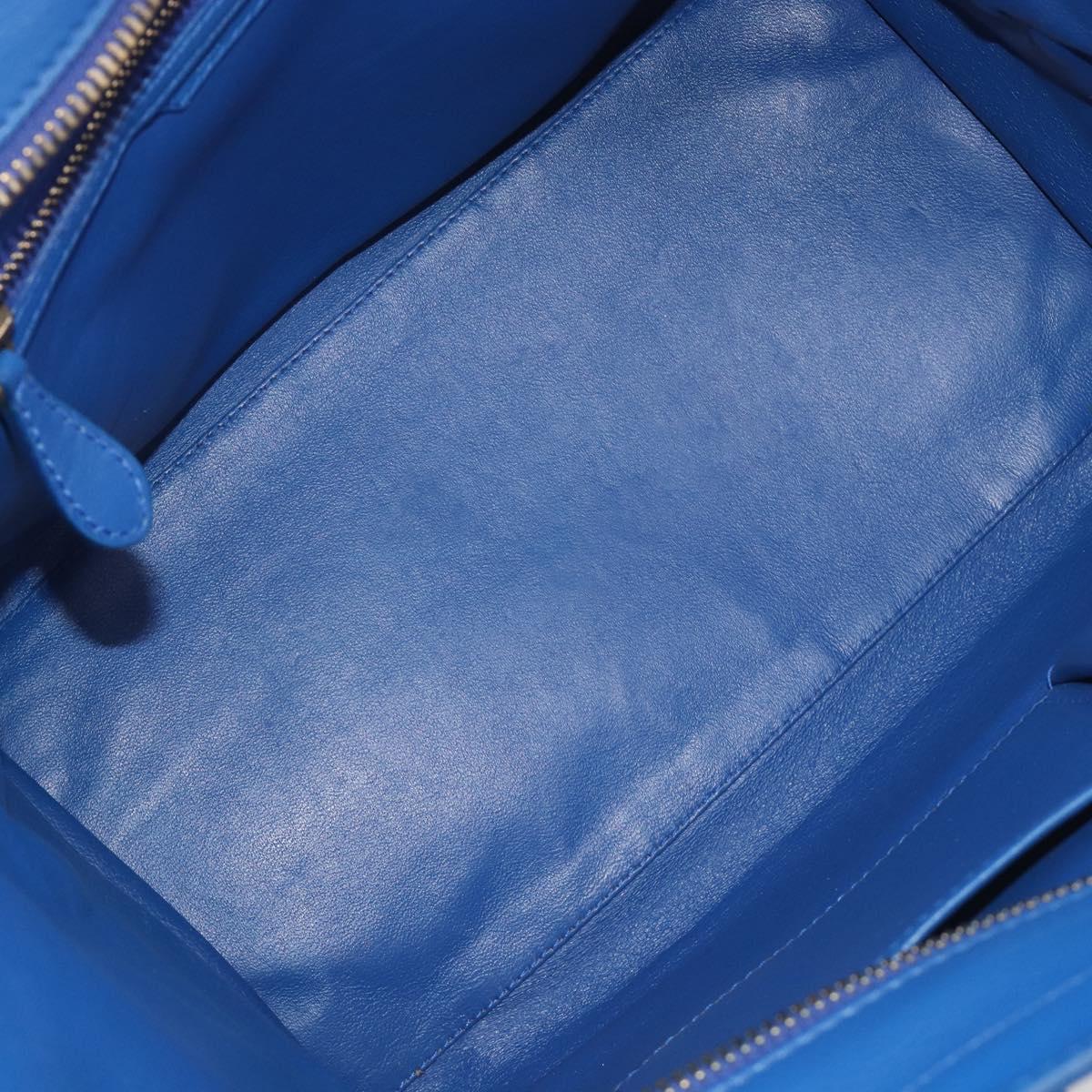 CELINE Luggage Mini Shopper Hand Bag Leather Blue Gold Tone Auth 196396A