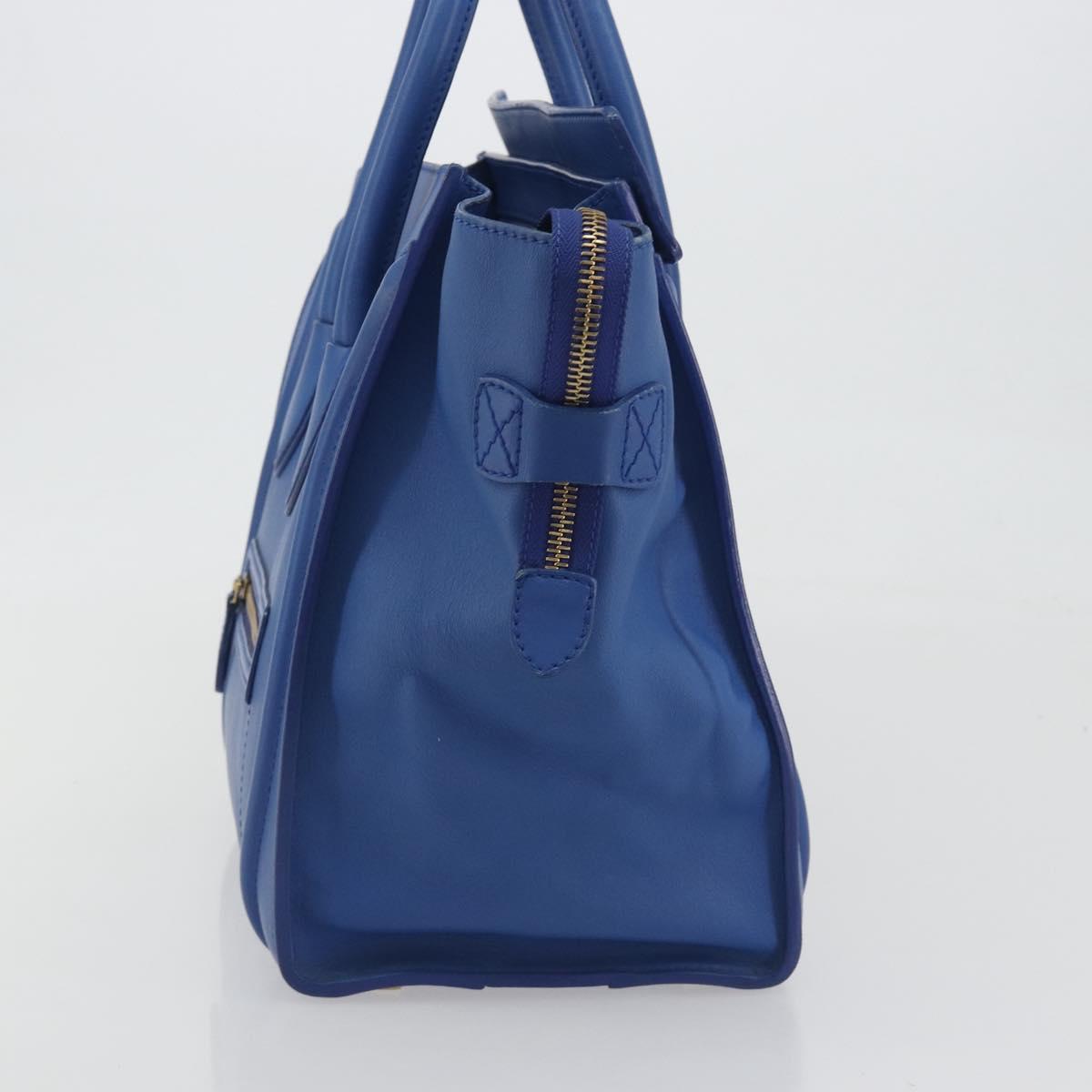 CELINE Luggage Mini Shopper Hand Bag Leather Blue Gold Tone Auth 196396A