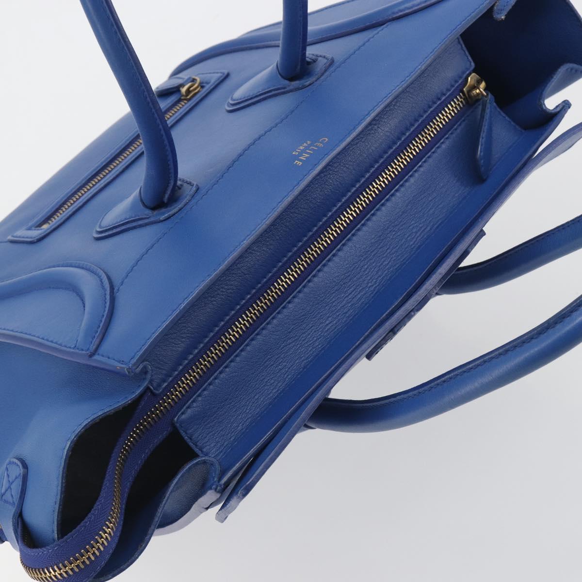 CELINE Luggage Mini Shopper Hand Bag Leather Blue Gold Tone Auth 196396A