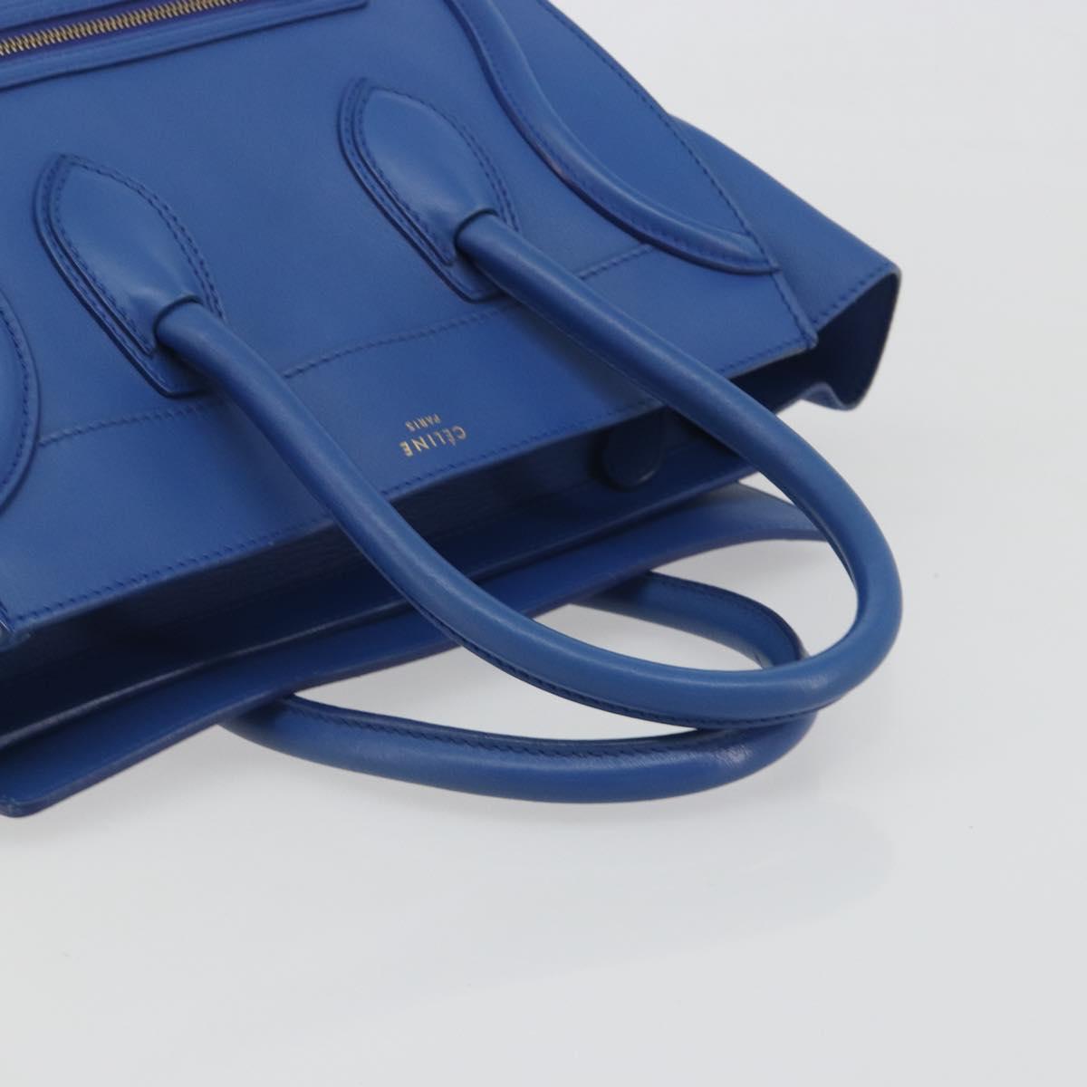 CELINE Luggage Mini Shopper Hand Bag Leather Blue Gold Tone Auth 196396A