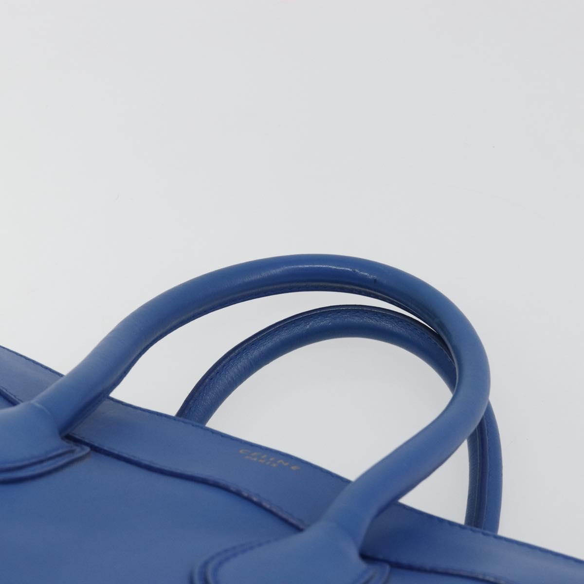 CELINE Luggage Mini Shopper Hand Bag Leather Blue Gold Tone Auth 196396A