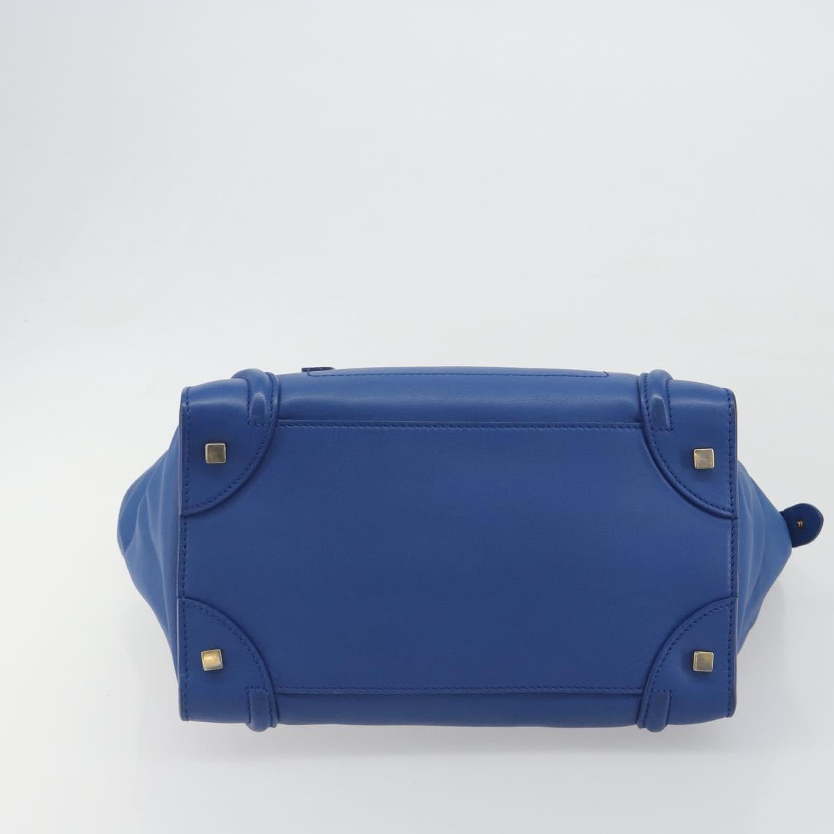CELINE Luggage Mini Shopper Hand Bag Leather Blue Gold Tone Auth 196396A