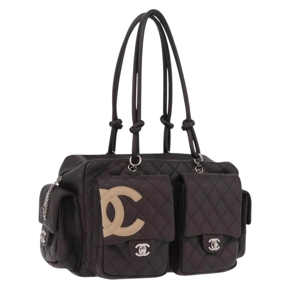 CHANEL Cambon Line Matelasse Hand Bag Leather Brown Silver CC Auth 196397SAV