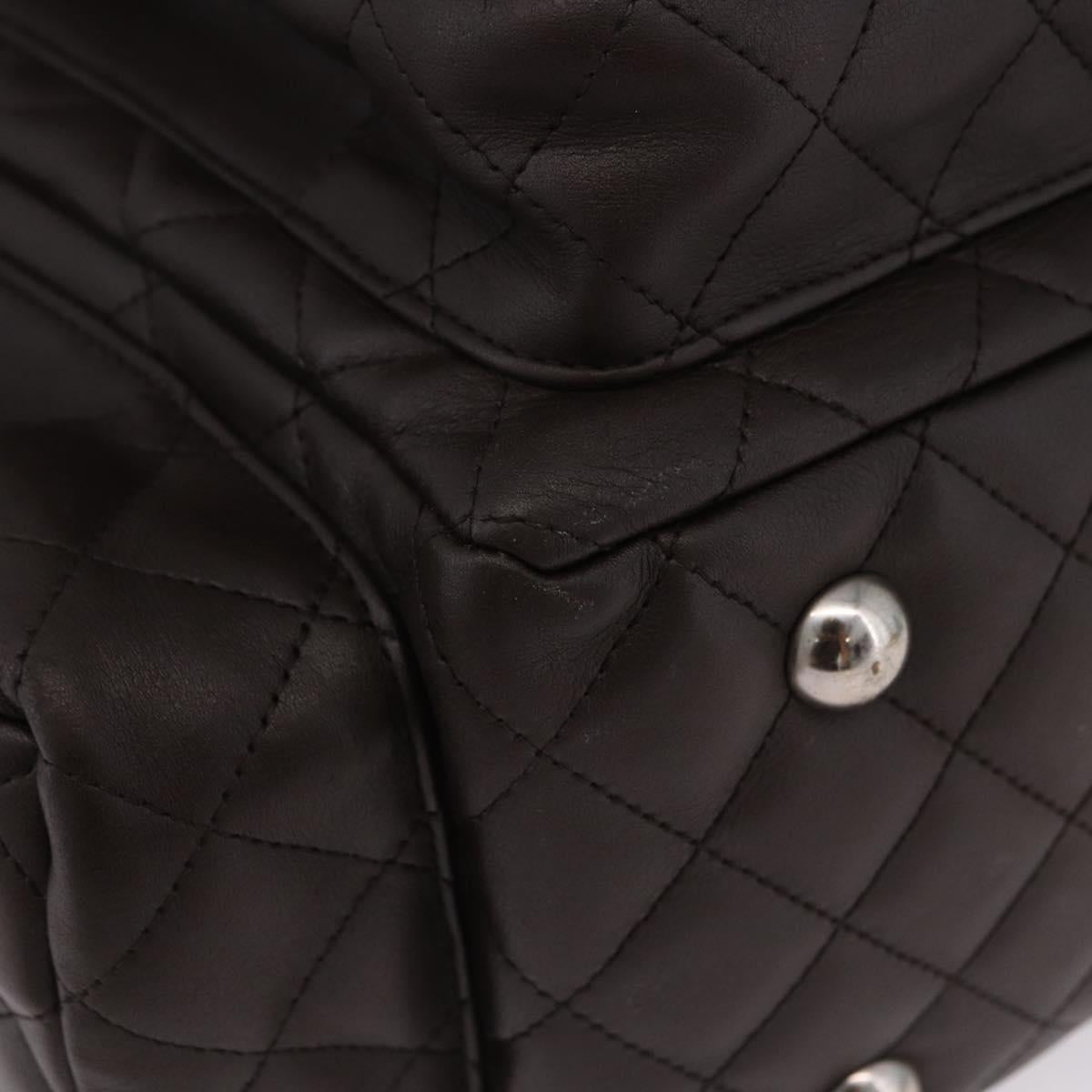 CHANEL Cambon Line Matelasse Hand Bag Leather Brown Silver CC Auth 196397SAV