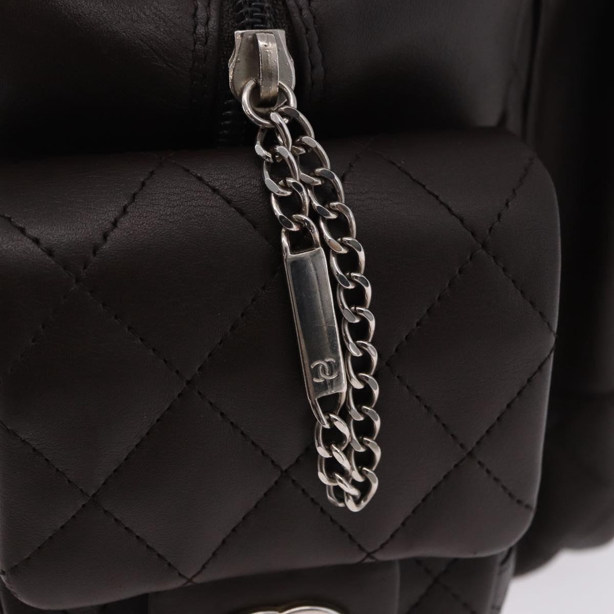 CHANEL Cambon Line Matelasse Hand Bag Leather Brown Silver CC Auth 196397SAV