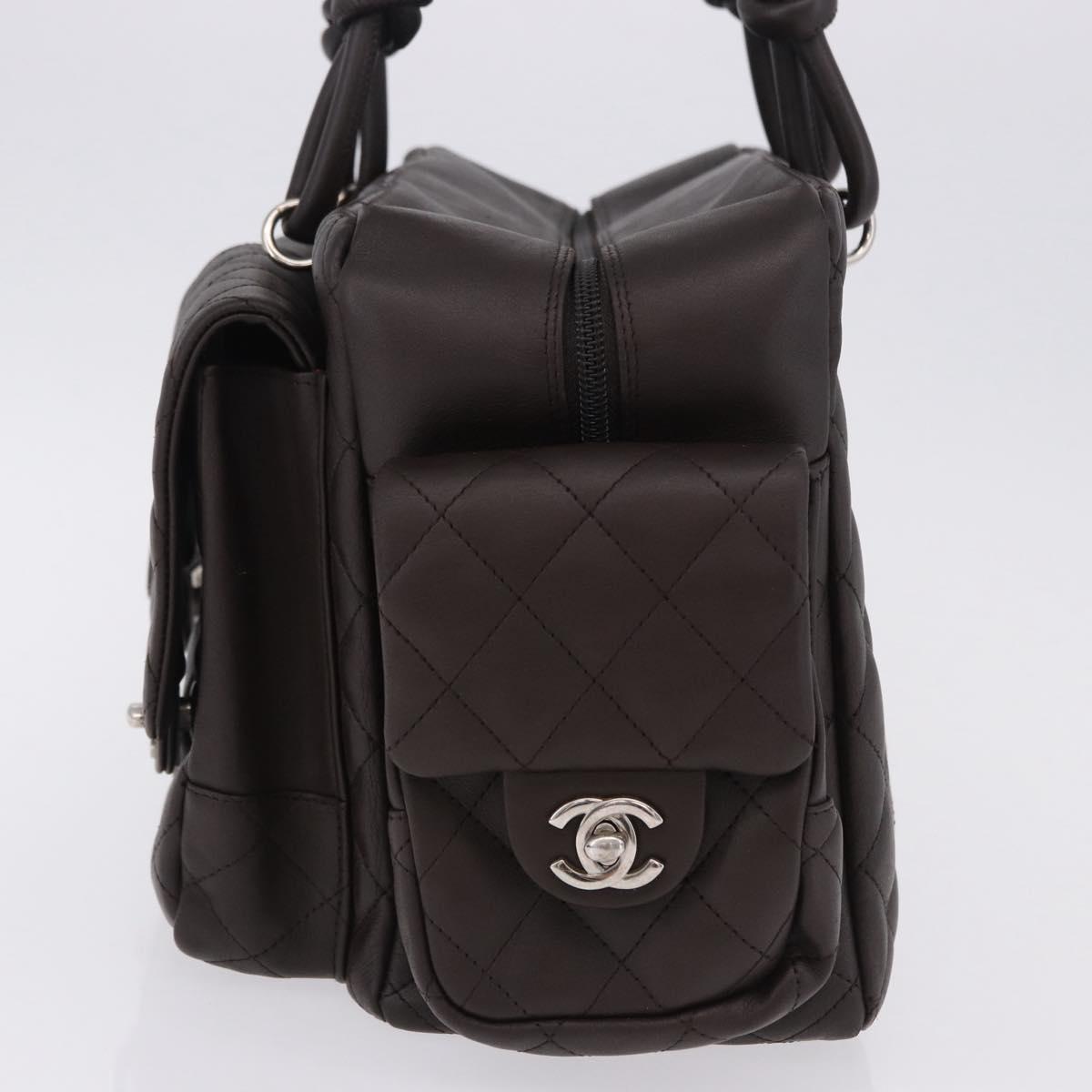 CHANEL Cambon Line Matelasse Hand Bag Leather Brown Silver CC Auth 196397SAV