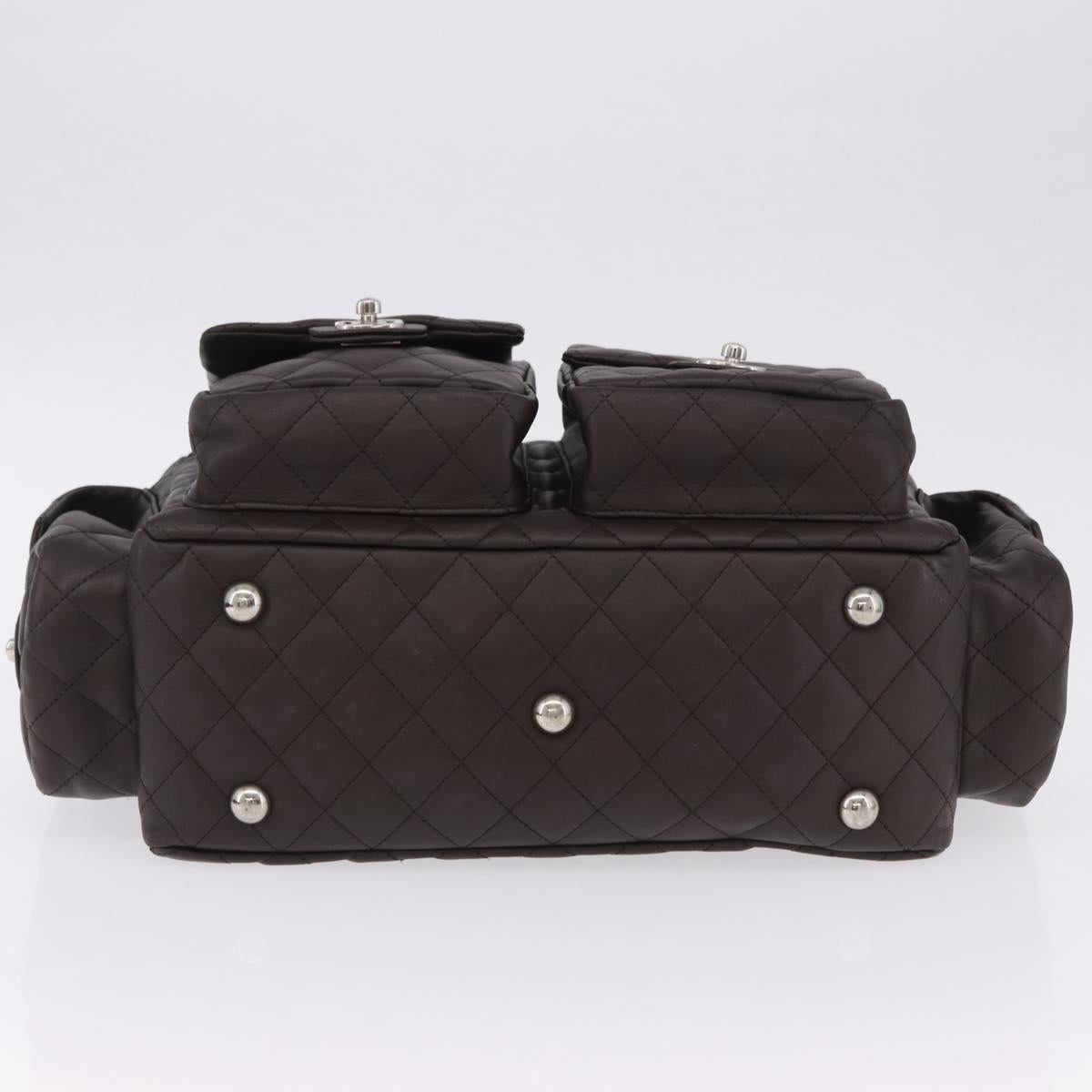 CHANEL Cambon Line Matelasse Hand Bag Leather Brown Silver CC Auth 196397SAV