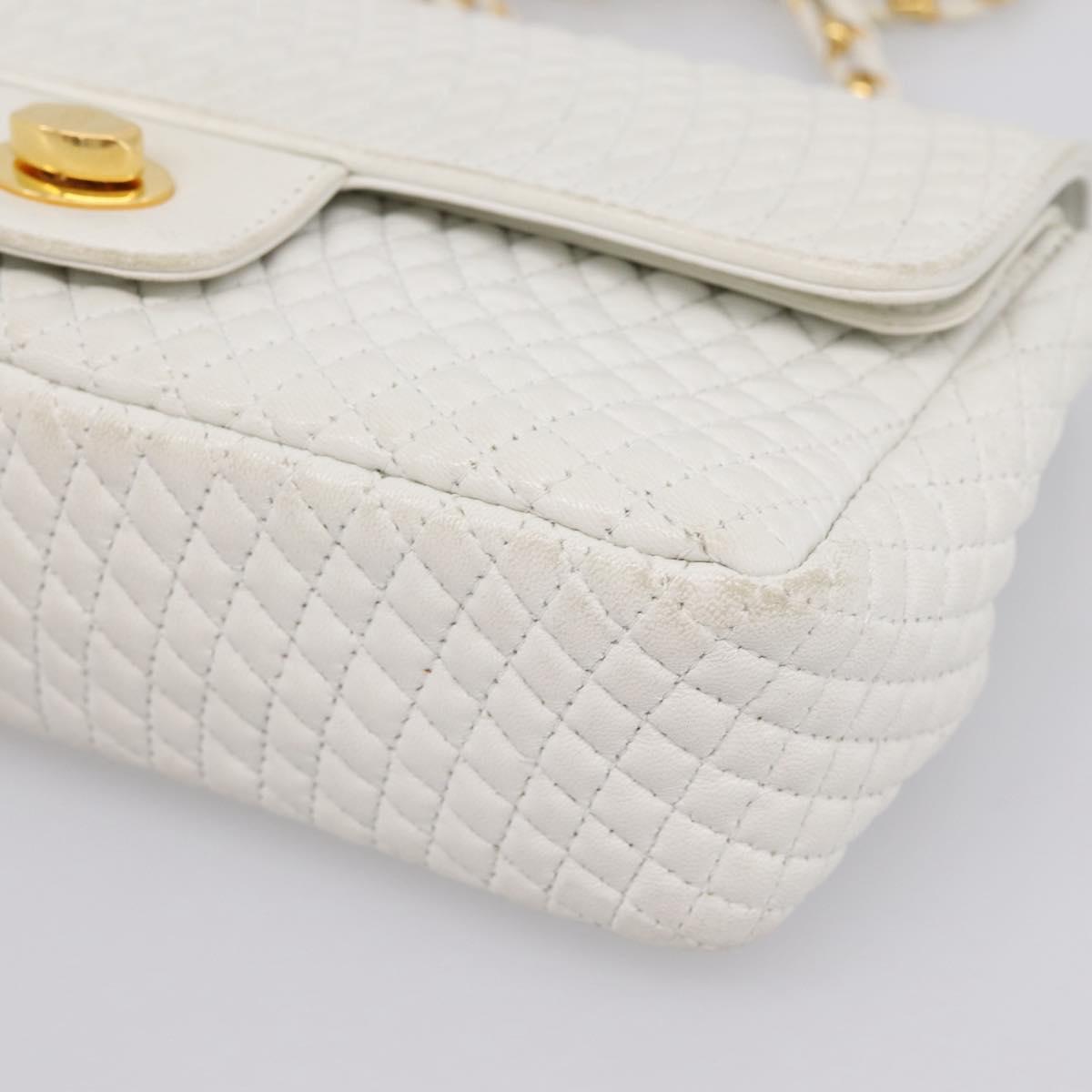 BALLY Chain Shoulder Bag Leather White Gold Tone Auth 196398