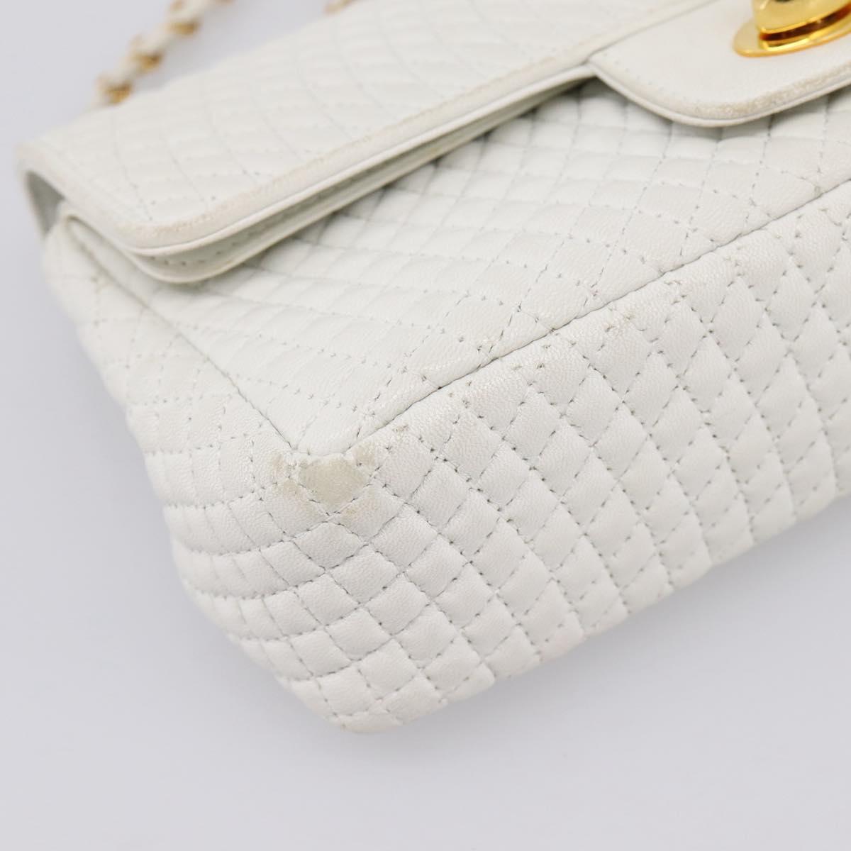BALLY Chain Shoulder Bag Leather White Gold Tone Auth 196398