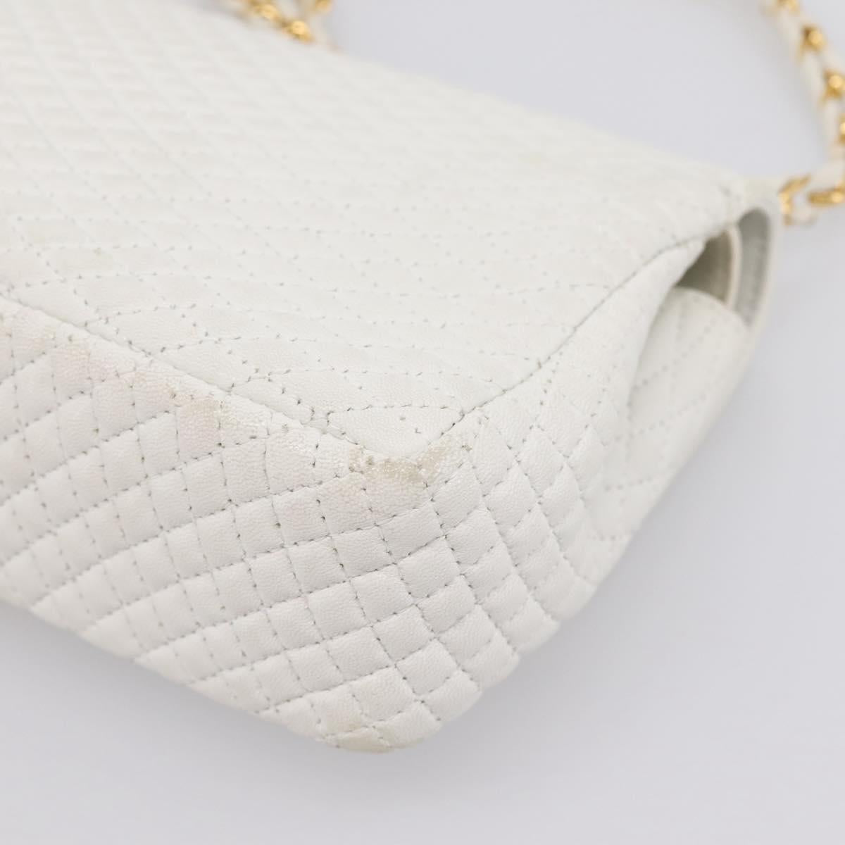 BALLY Chain Shoulder Bag Leather White Gold Tone Auth 196398