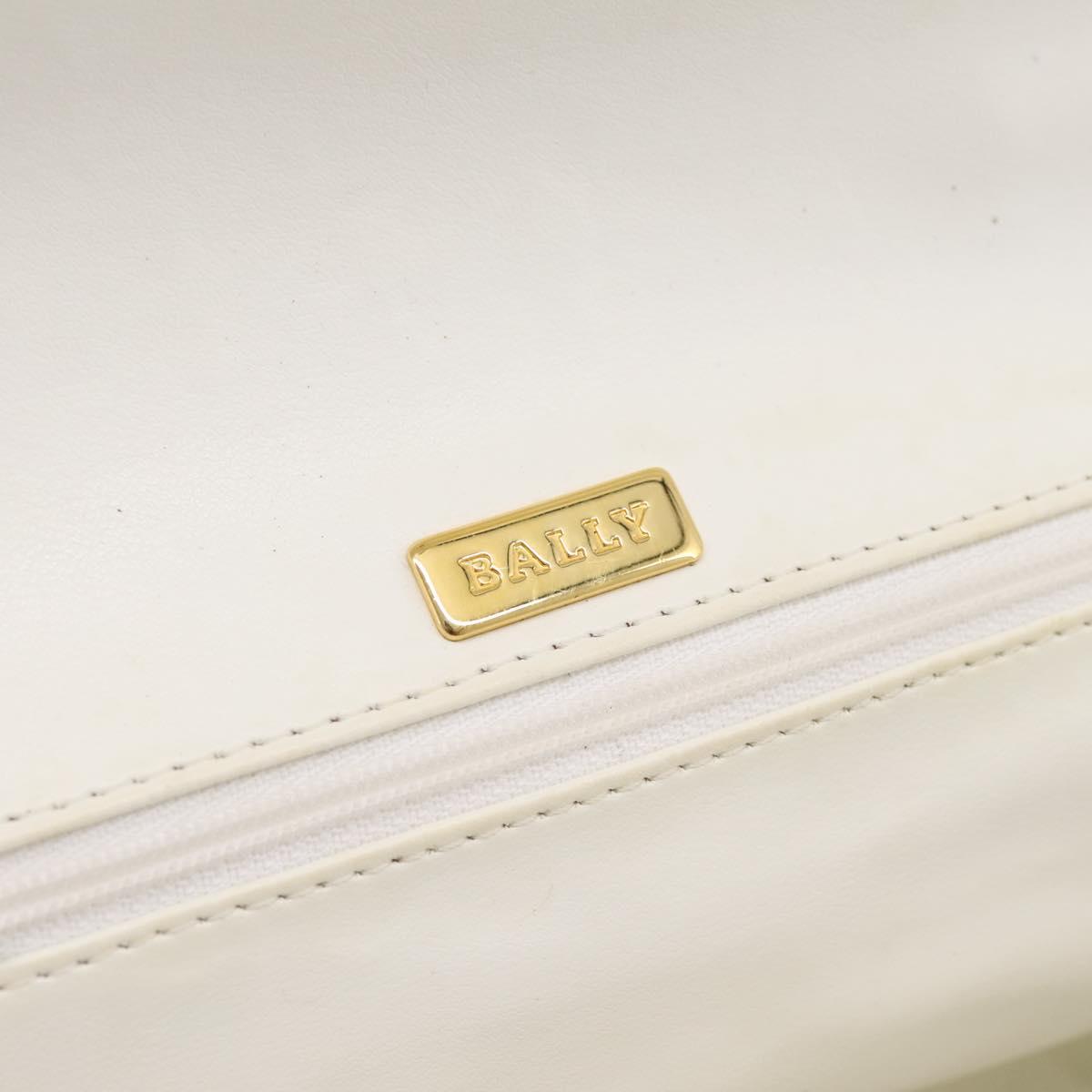 BALLY Chain Shoulder Bag Leather White Gold Tone Auth 196398