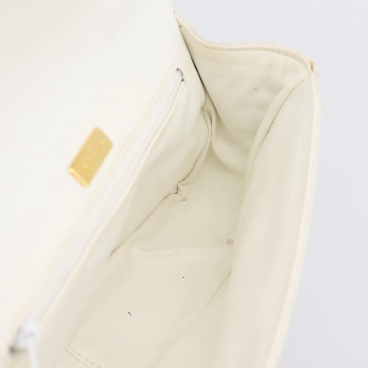 BALLY Chain Shoulder Bag Leather White Gold Tone Auth 196398
