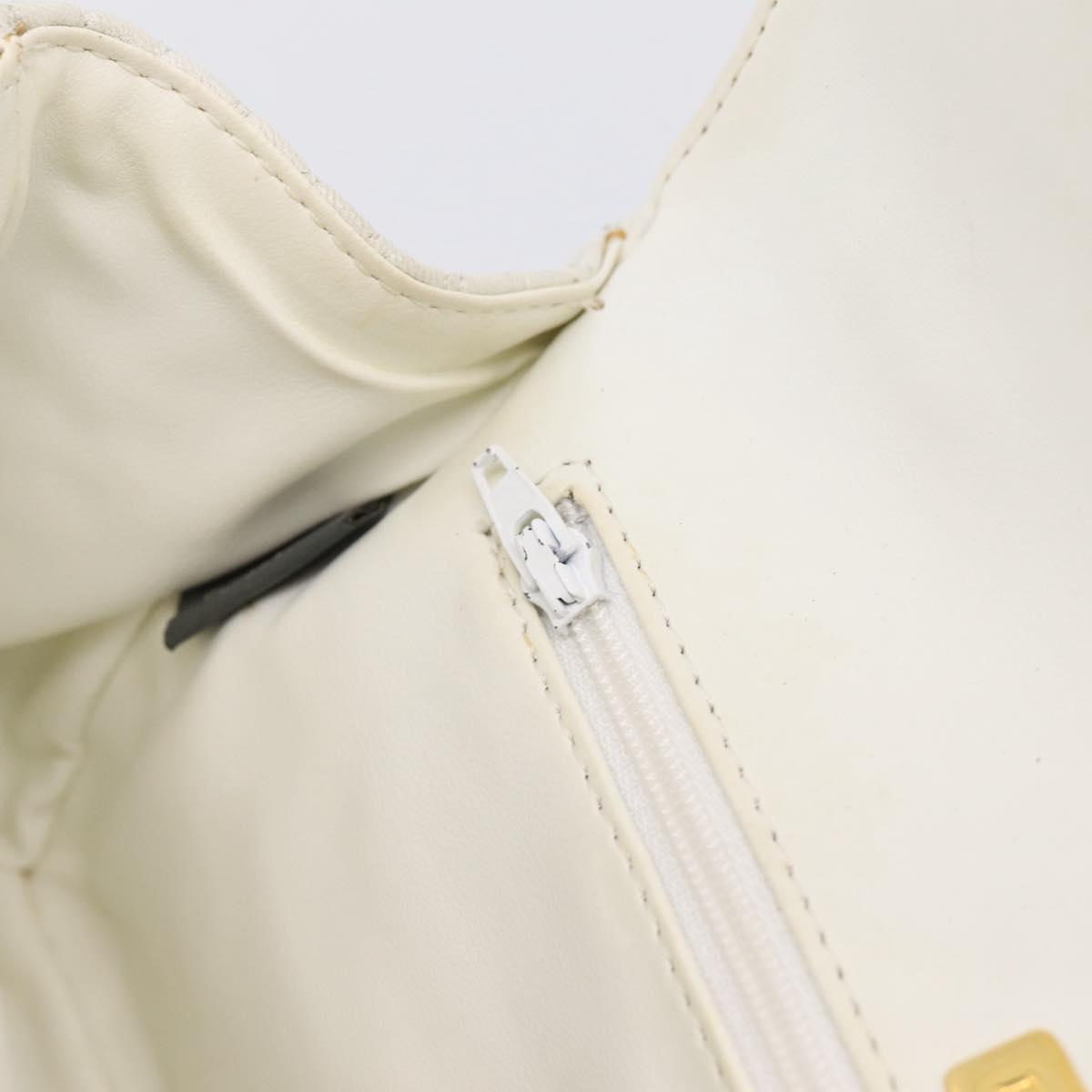 BALLY Chain Shoulder Bag Leather White Gold Tone Auth 196398