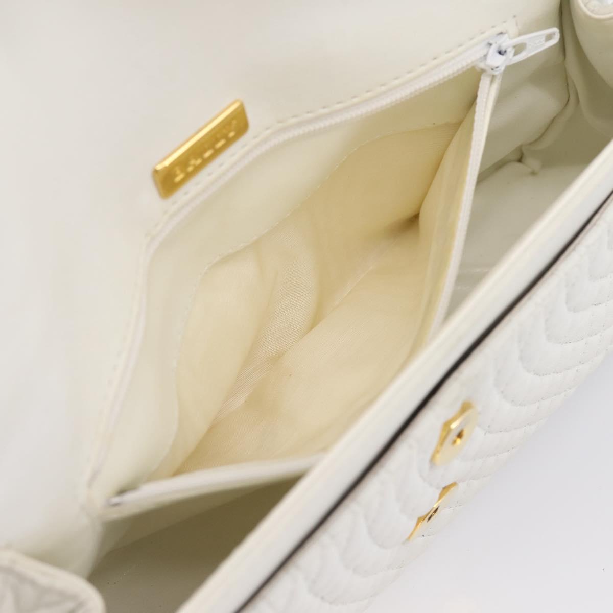 BALLY Chain Shoulder Bag Leather White Gold Tone Auth 196398