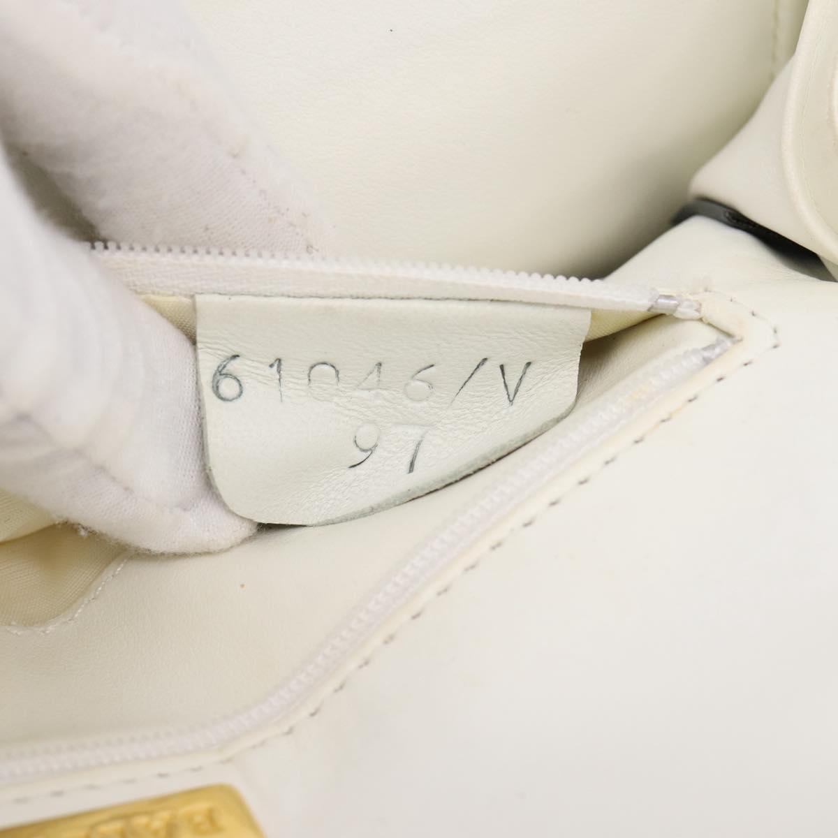 BALLY Chain Shoulder Bag Leather White Gold Tone Auth 196398