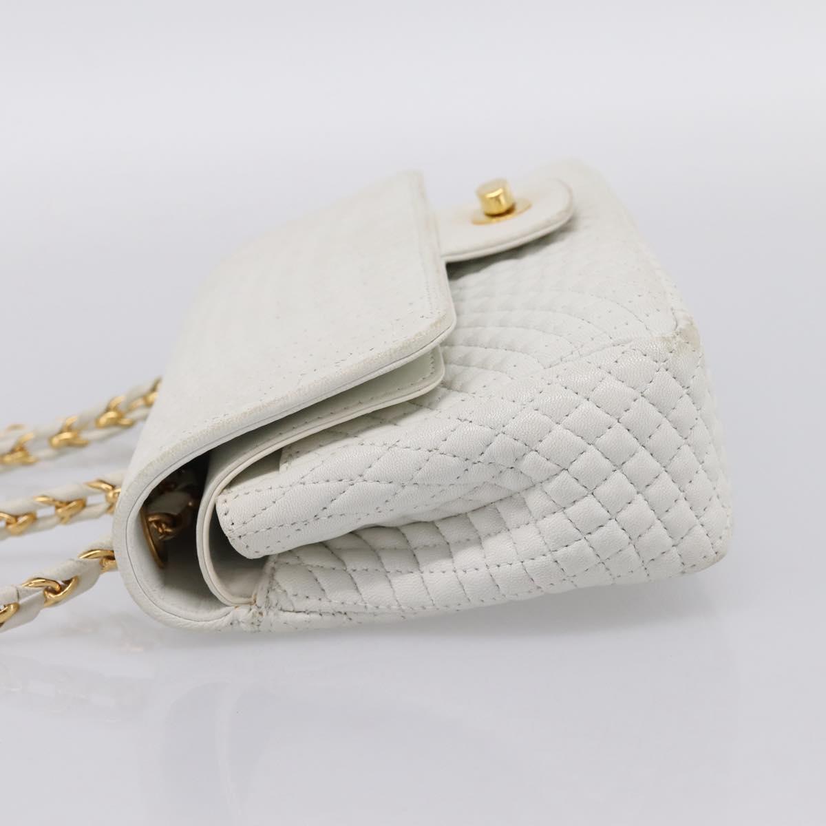 BALLY Chain Shoulder Bag Leather White Gold Tone Auth 196398