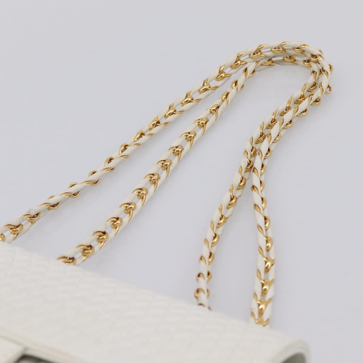 BALLY Chain Shoulder Bag Leather White Gold Tone Auth 196398