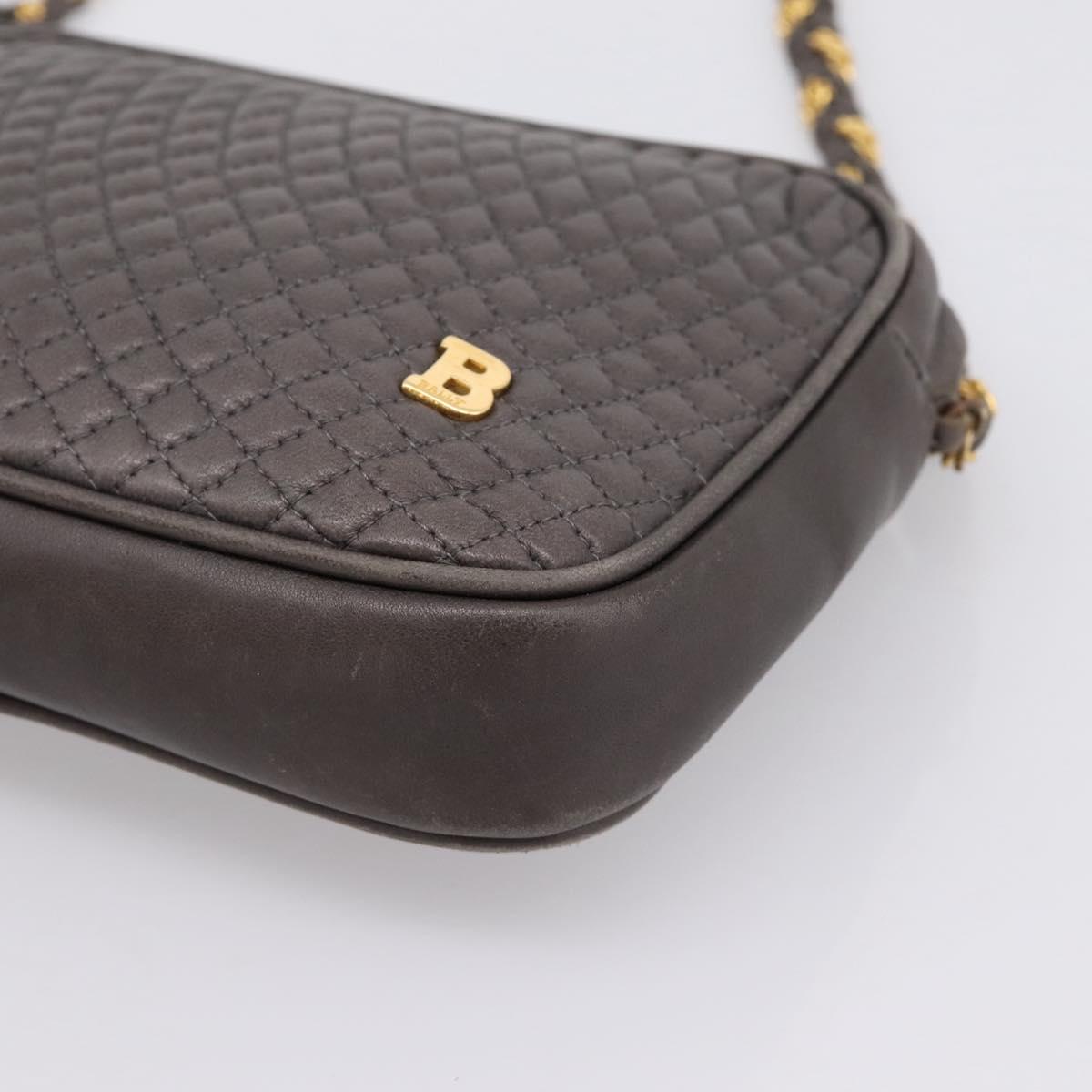BALLY Chain Shoulder Bag Leather Gray Gold Tone Auth 196399A
