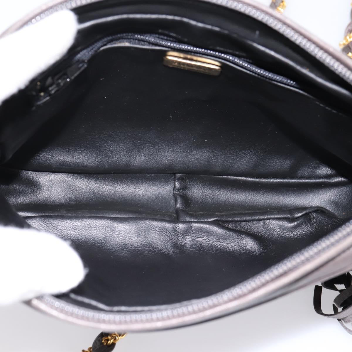 BALLY Chain Shoulder Bag Leather Gray Gold Tone Auth 196399A