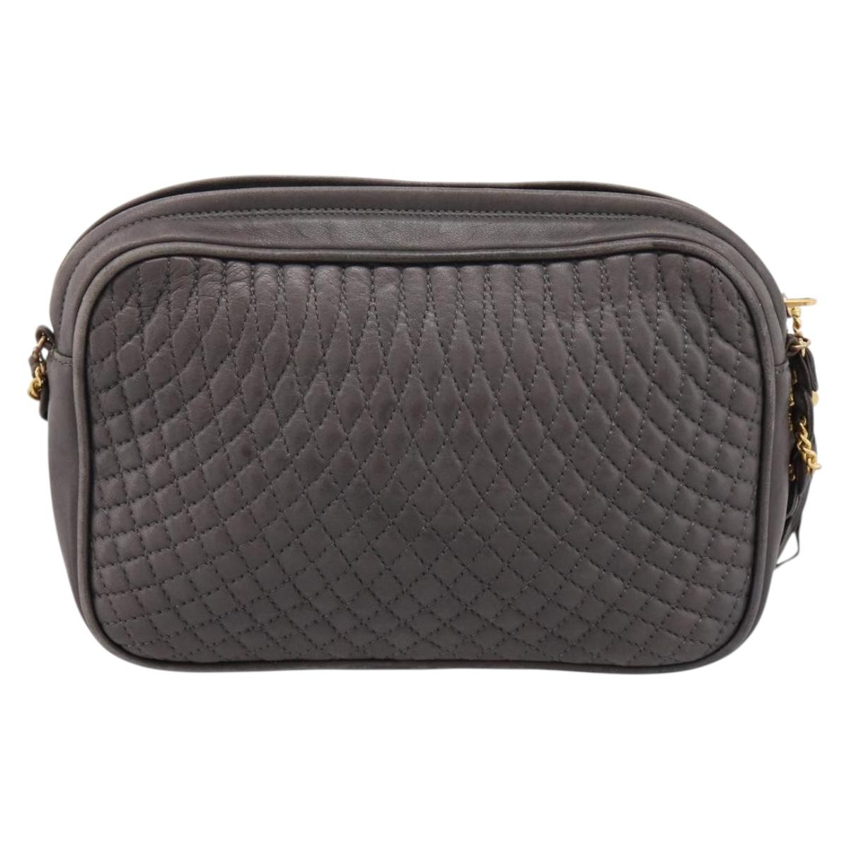 BALLY Chain Shoulder Bag Leather Gray Gold Tone Auth 196399A